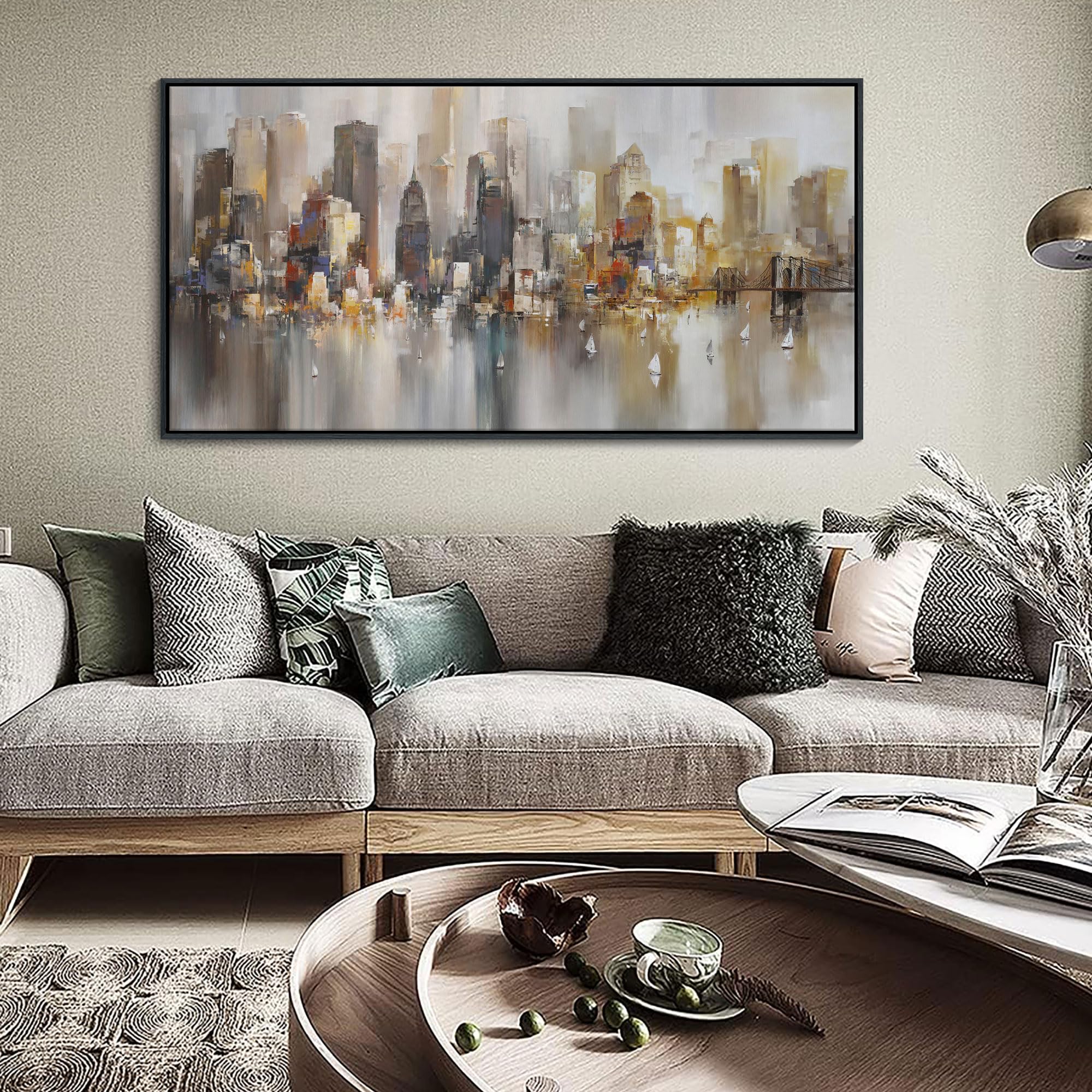 New York City Wall Art -Framed Modern Abstract Wall Art for Living Room, Office & Bedroom Cityscape & Paintings for Bedroom brooklyn bridge Pictures