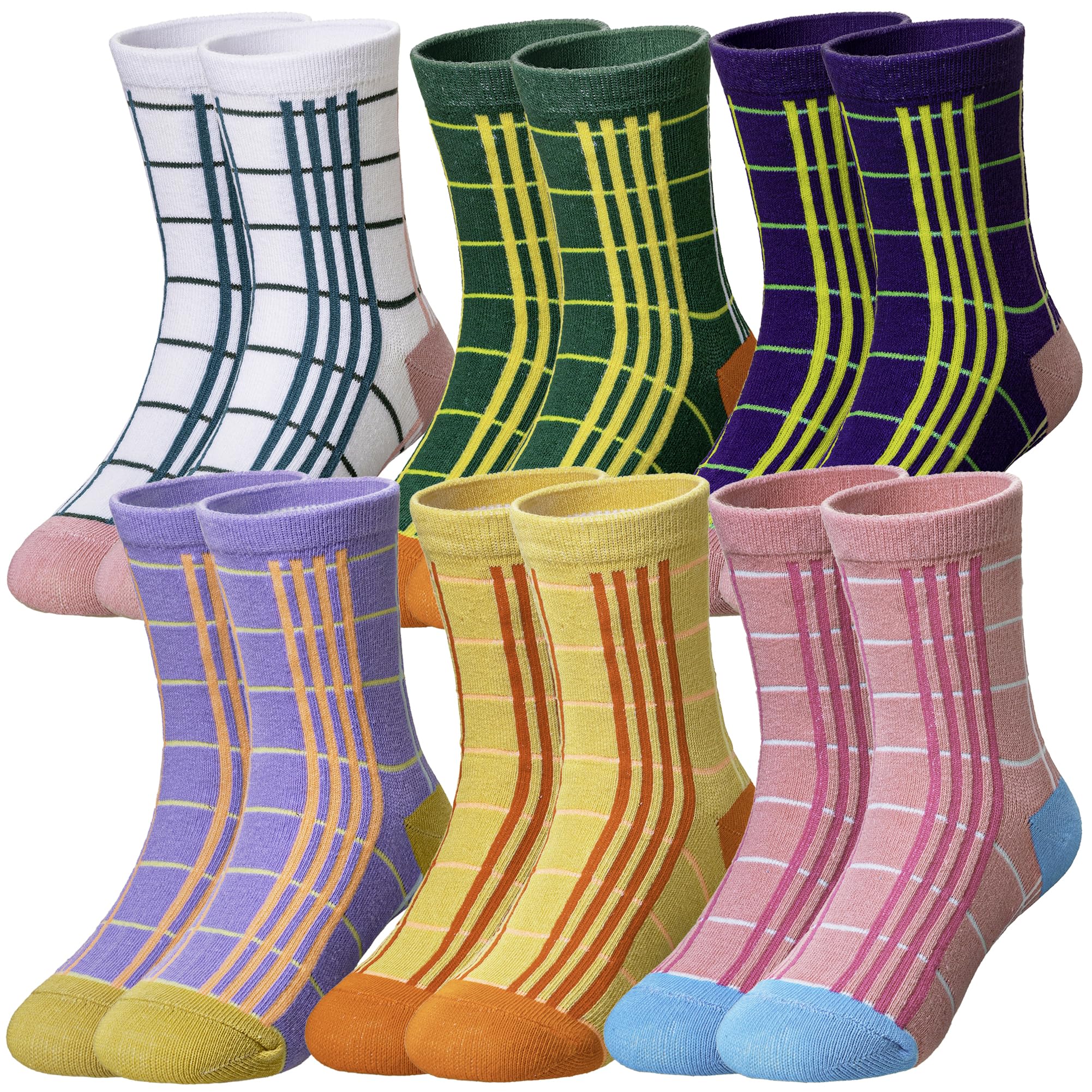 Eocom Girls Socks Little Kids Crew Socks Cotton Cute Youth Dress Socks 6 Pairs