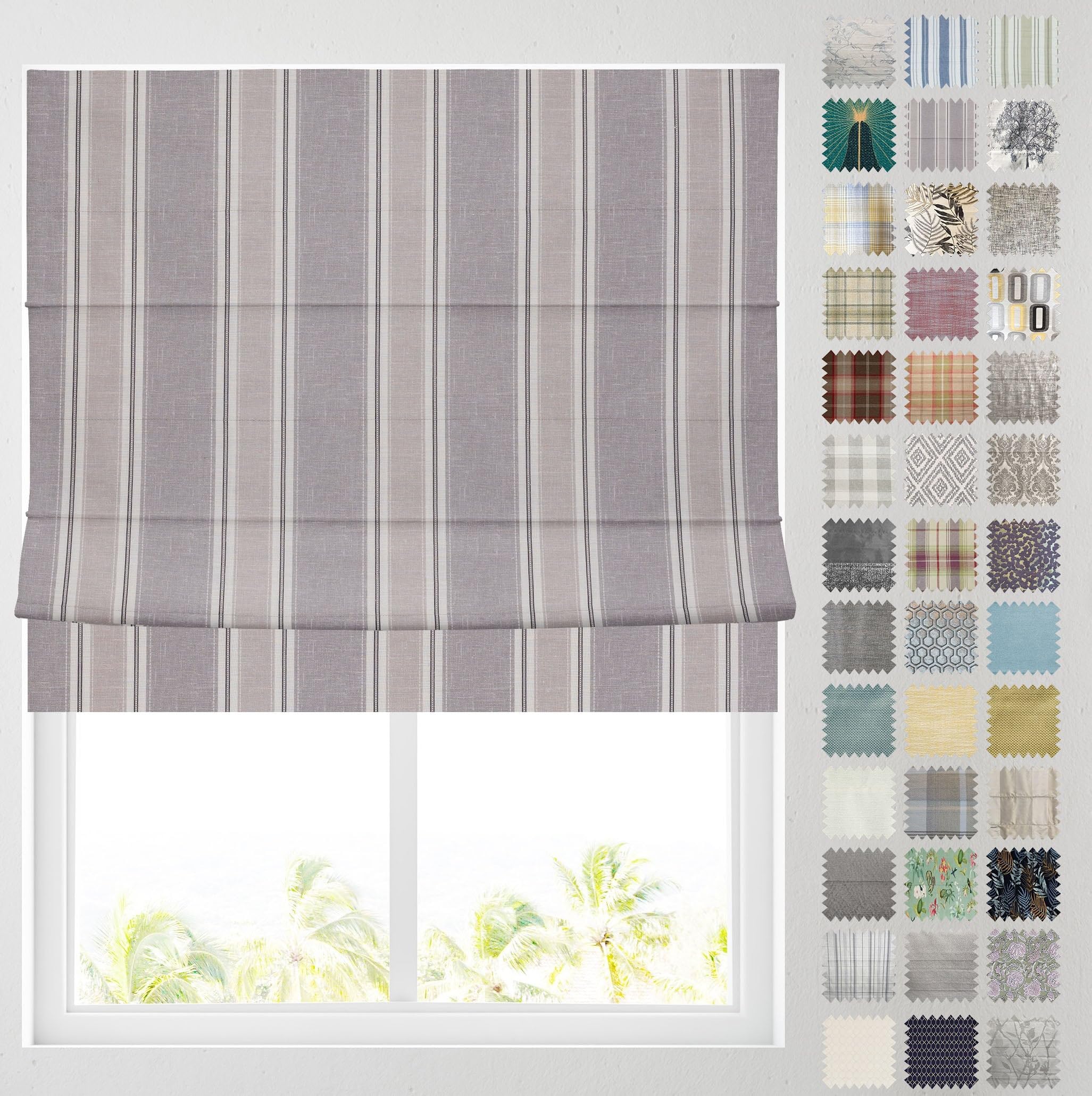 Barnes Blinds - Patterned Roman Blinds, Fully Lined, Custom Sizing Available - Durable Fittings Easy Fit (Cornwall Grey Stripe 153cm)