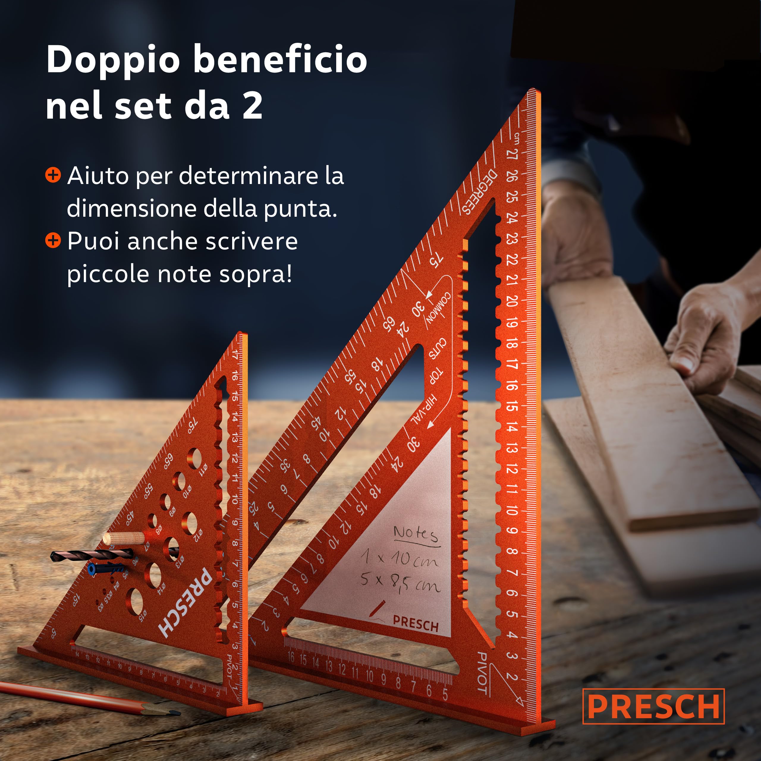 Presch Squadra da falegname Set 180mm 300mm Alluminio fresato ad alta precisione