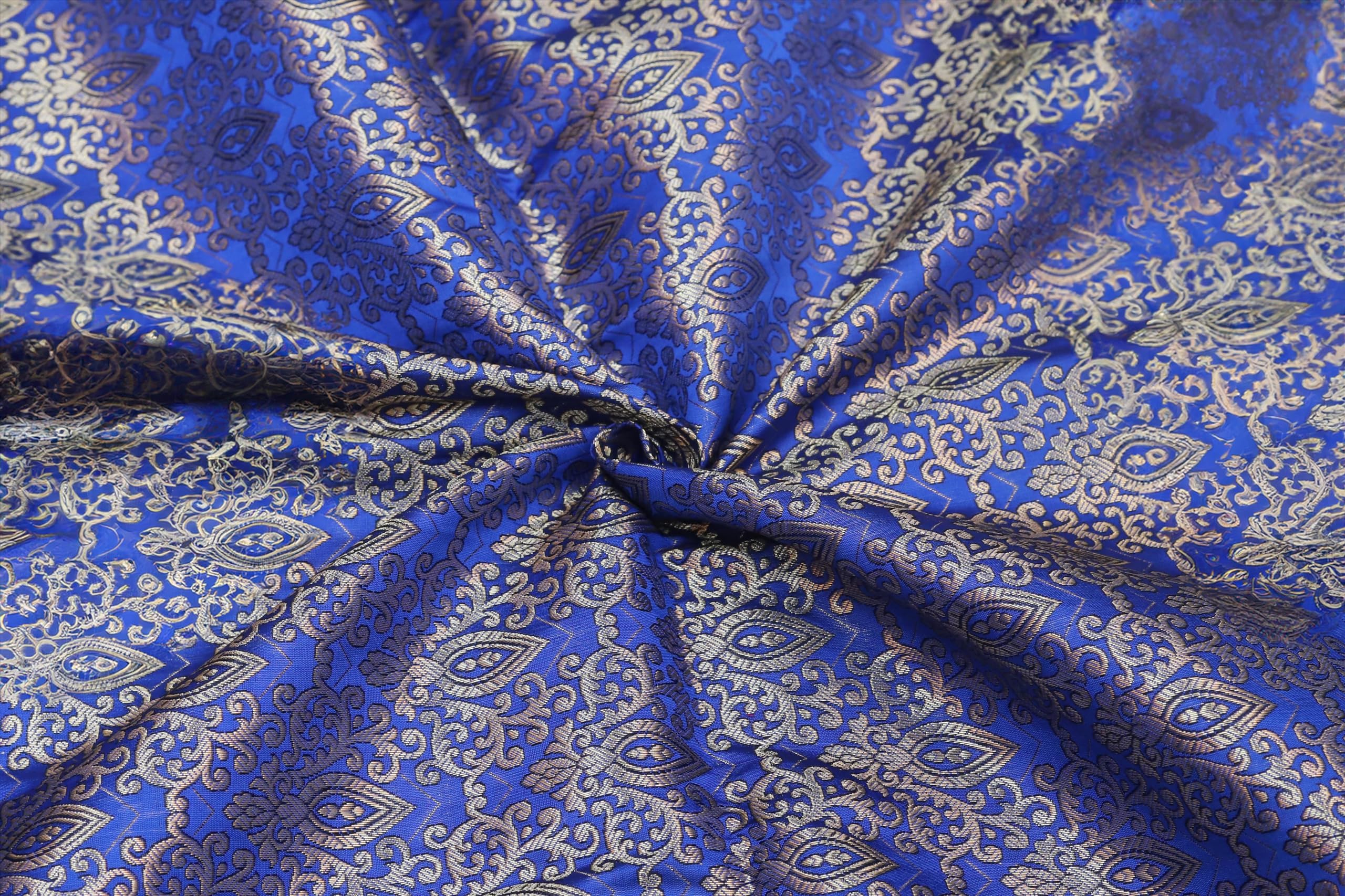 TRILOKI Damask Fabric Blue Brocade Embroidery Poly Brocade 44 Sewing DIY Crafting Fashion Design Fabric by The Yard, TKFAB18-098