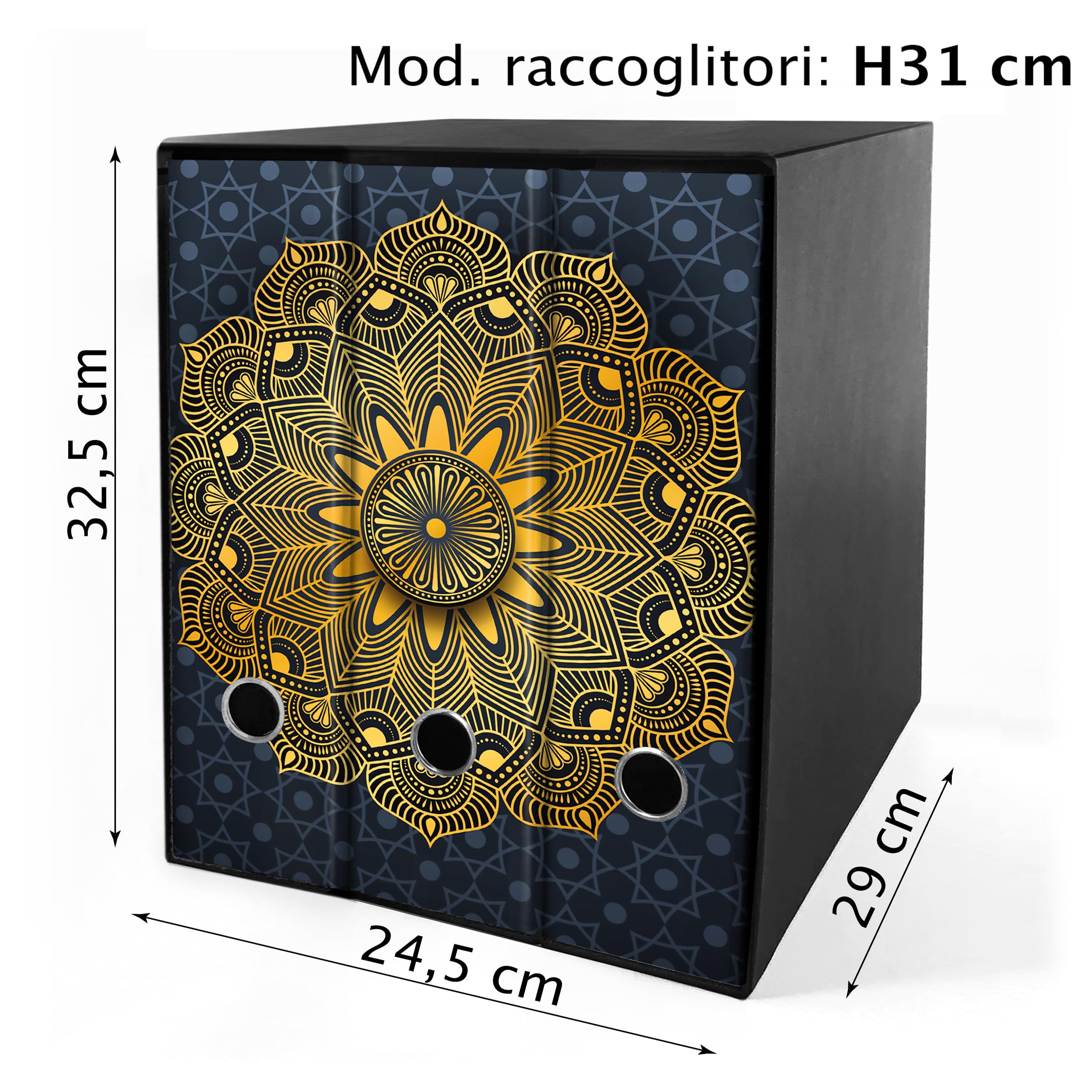 Set 3 raccoglitori ad anelli - MANDALA color ORO sfondo BLU (H31 cm con 2 anelli)