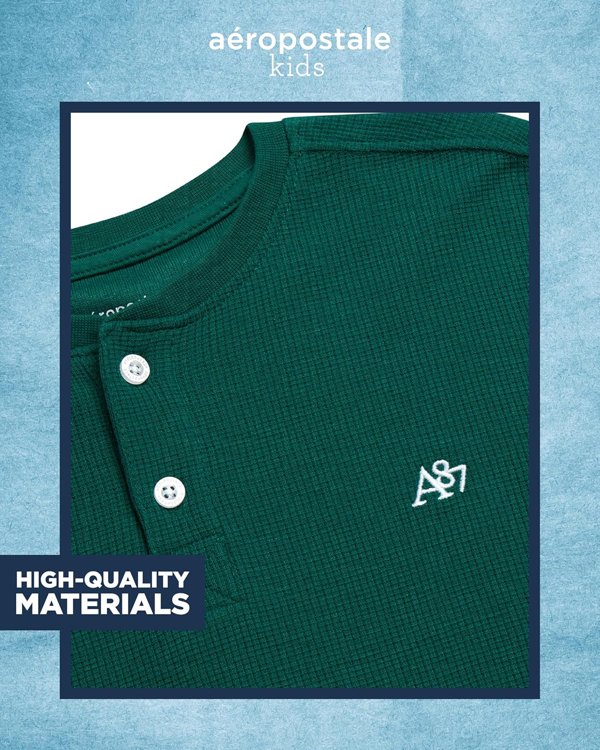 AEROPOSTALE Boys Long Sleeve Thermal Henley Shirt - Soft Fleece Waffle Knit Thermal Shirt - Cozy Boy Shirts for Layering 8-16 - Image 3