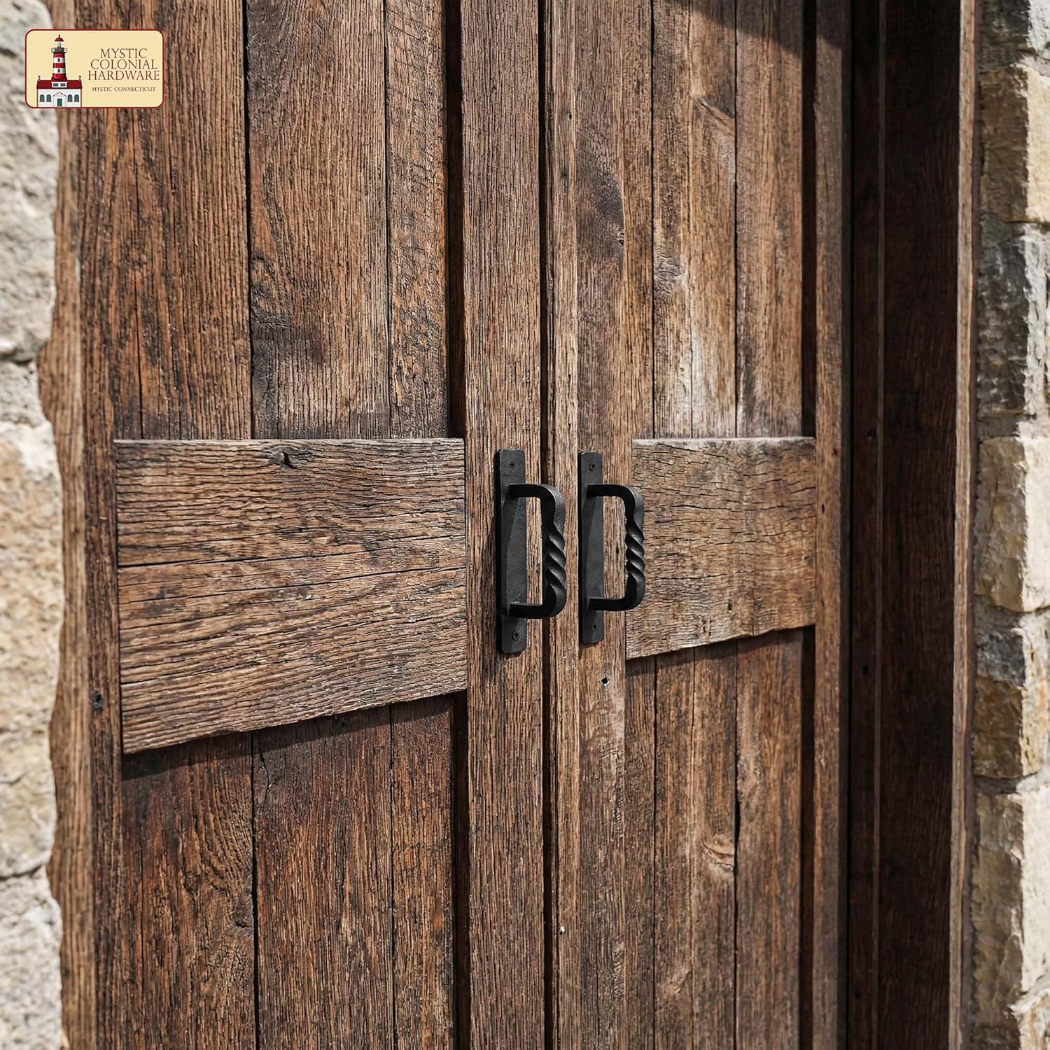 Mystic Colonial Rustic Twisted 5 Inch Barn Door Handle Pull – Heavy Duty Wrought Iron Black Door Handles for Sliding Barn Doors, Wooden Gates, Garage Doors, Sheds & Furniture - Pack of 10