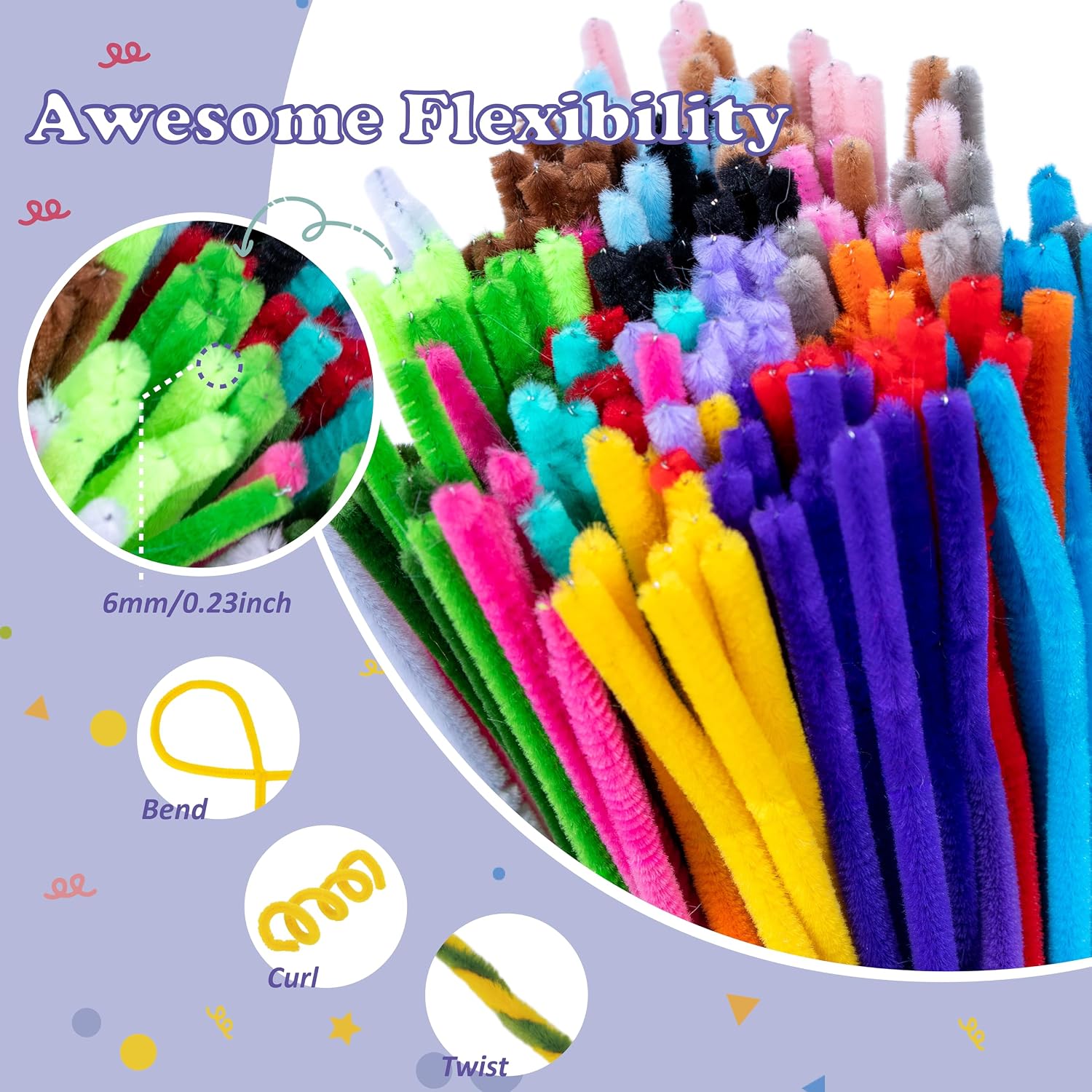 200 Packs Pipe Cleaner Craft Kit - 20 Colors Chenille Stems (6mm x 12in), Fuzzy Sticks for DIY Art Projects, Decorations, and School Supplies DIY Projects
