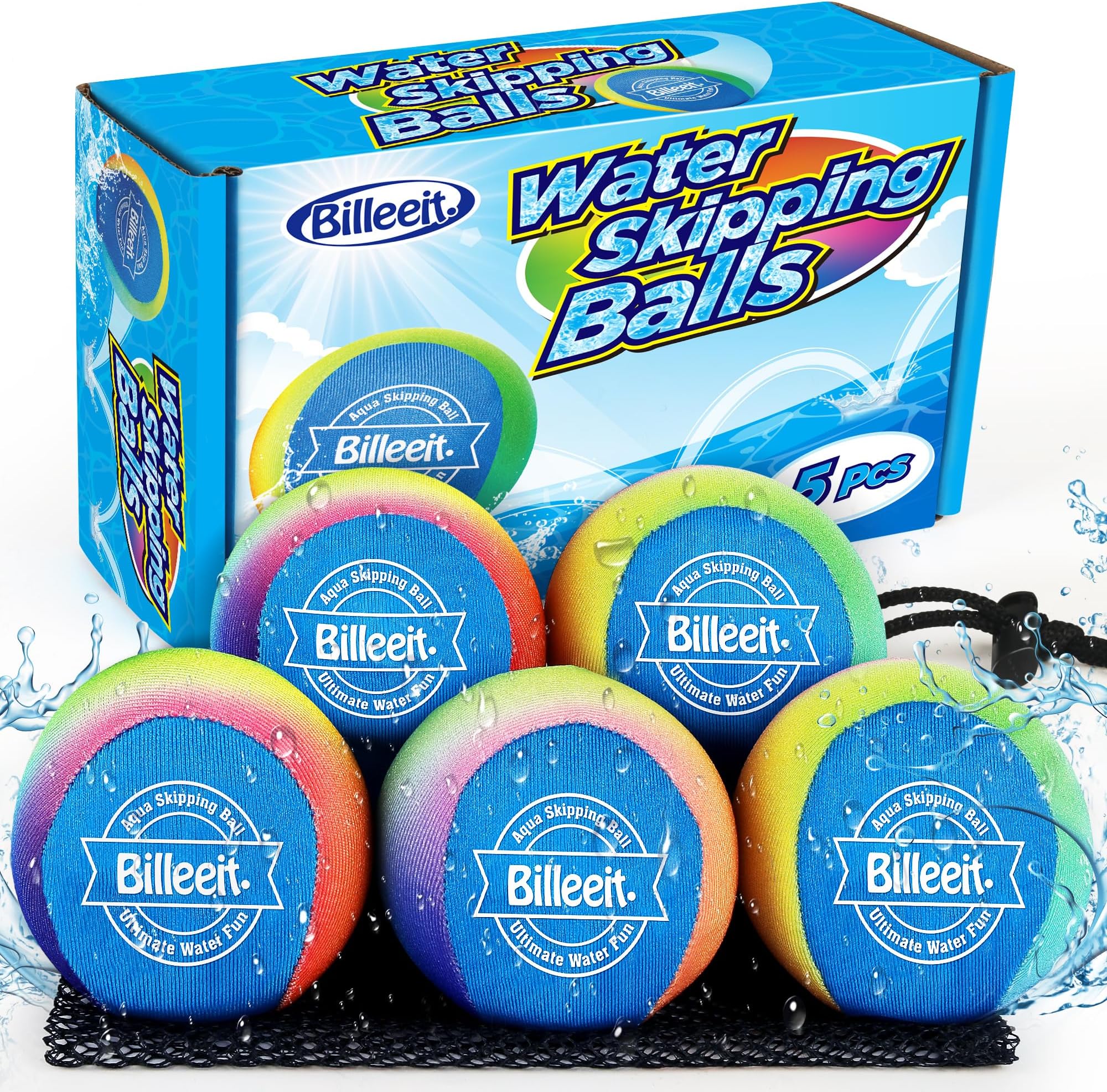 5Pcs Water Skipping Balls Set for Pool Play, Multi-Colored Splash Water Bouncing Balls, Fun Water Pool Beach Swim Toys & Games for Kids 3+ 4-8-12 and Adults