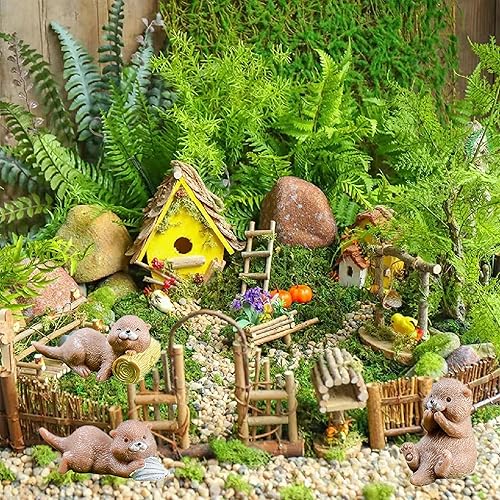 Miniatura 2 de 12 figuras de nutrias en miniatura, juguetes de nutria pequeña para paisajes decorativos de musgo de jardín, jardines de hadas, casas de muñecas,