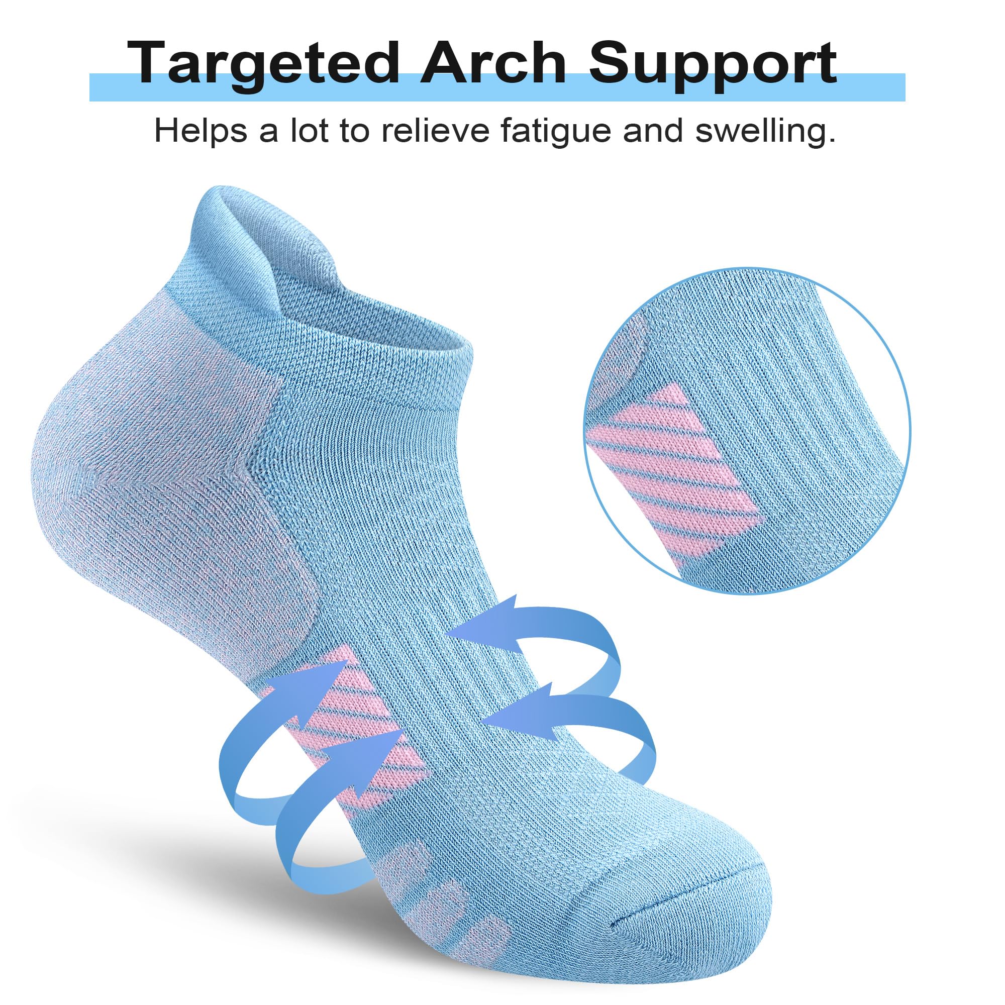 WISVOOO Ankle Socks Women Anti-blister Breathable Running Athletic Cushioned Socks 3/6 Pairs