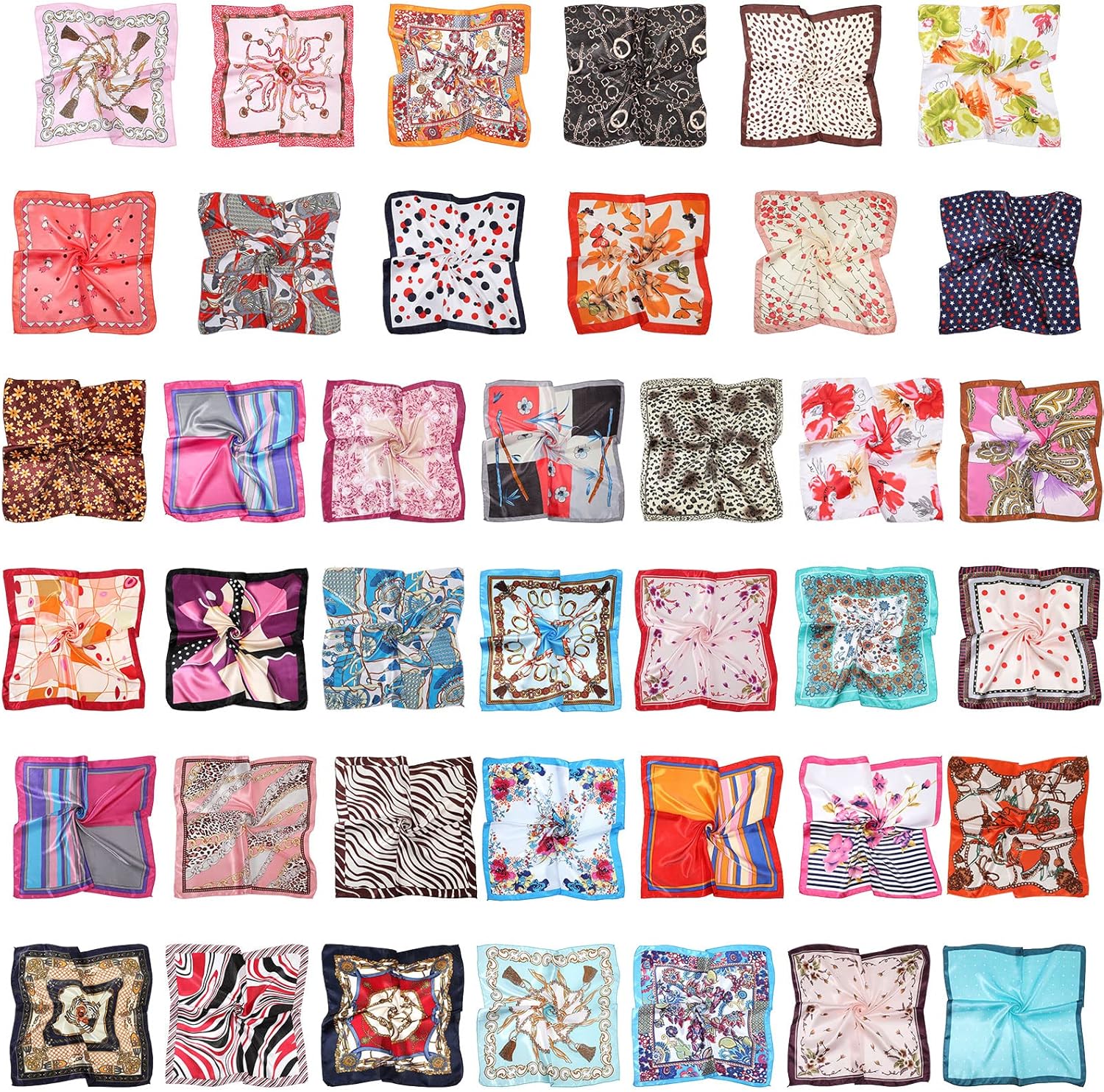 Handepo 40 Pieces Women Head Scarf Satin Square Silk Feeling Mixed Color Hair Neck Head Scarf Set, 19.69 Inch