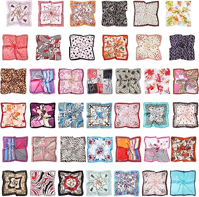 40 Pieces Women Head Scarf Satin Square Silk Feeling Hair Scarf Mixed Color Neck Head Scarf Set for Women, 50 cm/ 19.69 Inch, Random Color