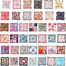 Handepo 40 Pieces Women Head Silk Scarf Pack, Scarves Bulk | 19.69 Inch Square Silk Feeling Mixed Color Hair Neck, Head Scarf Set for Weddings, Festivals, Parties, Daily Use