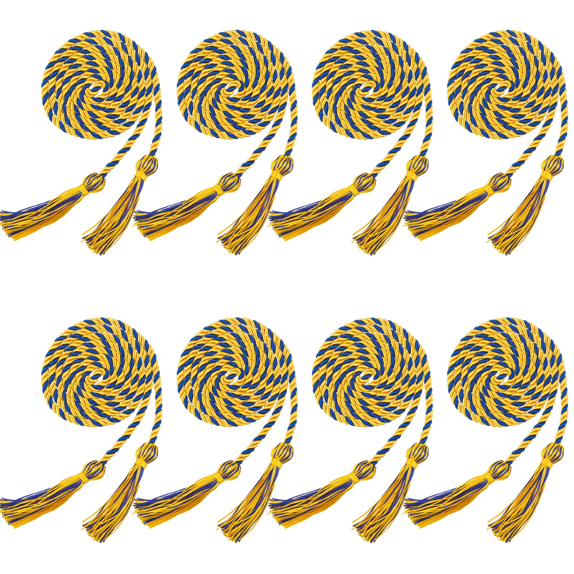 Trounistro 8 Pieces Graduation Cords Yarn Honor Cords with Tassel for College Graduation Students (Gold with Blue)