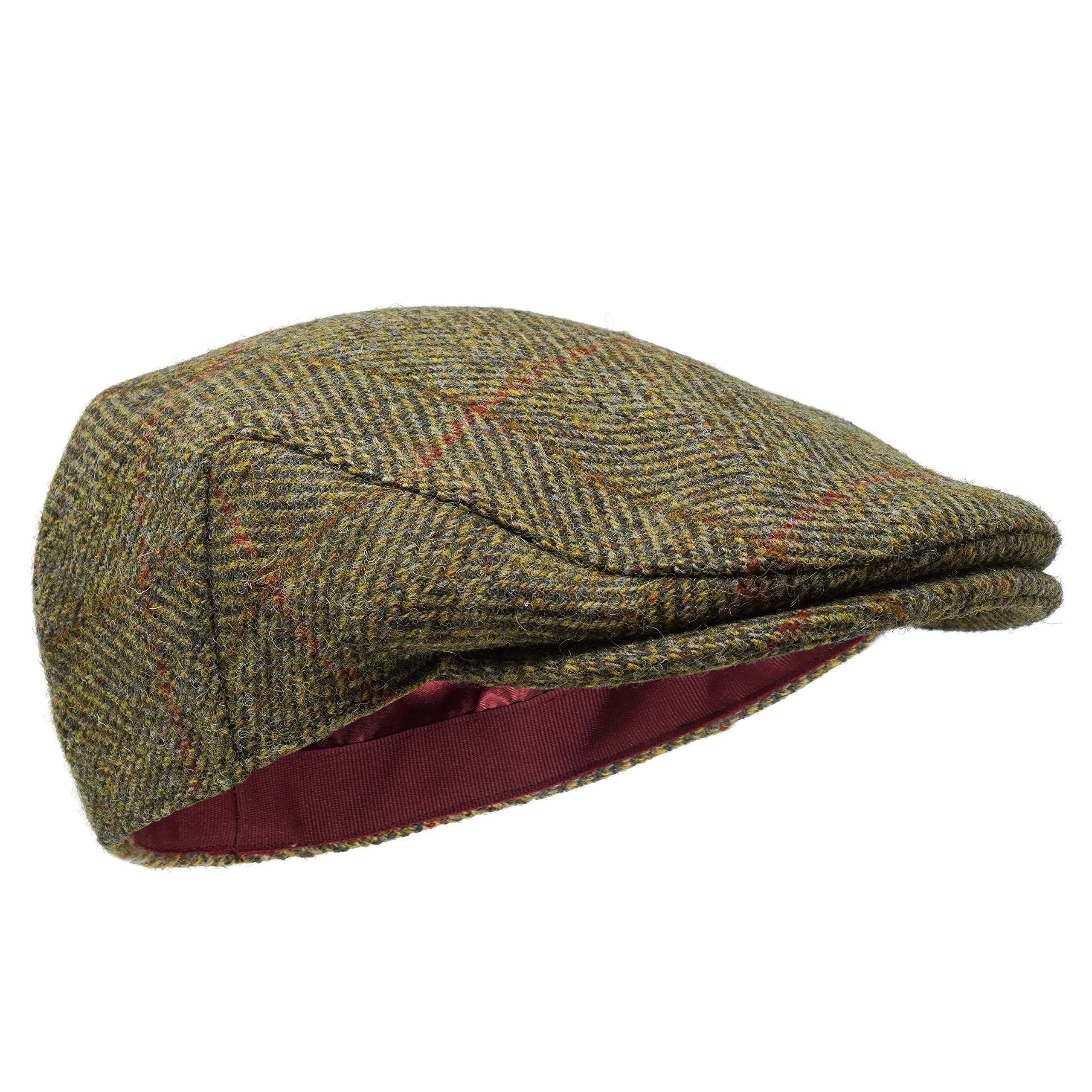 Borges & Scott Nevis Flat Cap - 100% Handwoven Wool – Harris Tweed – Water Resistant - Pine Herringbone - 56cm