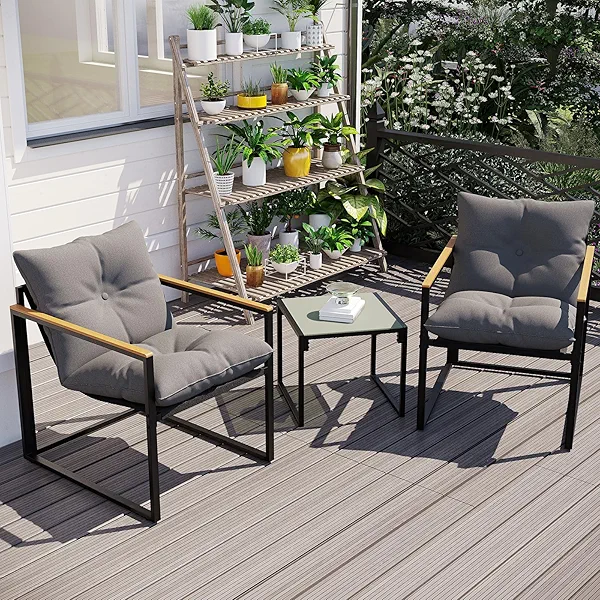 DIMOFAP 3 Piece Patio Furniture Set, Outdoor Porch Chairs Set of 2, Balcony Furniture for Apartment with Chairs & Table, Included Thick Comfy Cushions, Perfect for Porch, Balcony, Deck