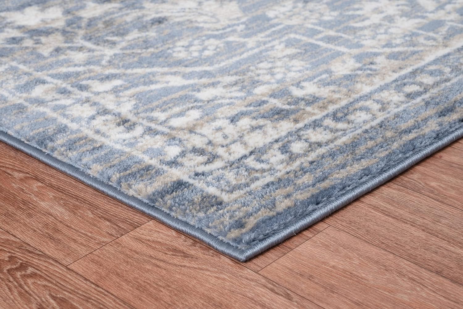Adiva Rugs Modern Transitional Area Rug with Border, Soft Short Medium Pile, Floral Style Pattern Traditional Carpets, Persian Home Decor, Floor Decoration Mat 2631A (Blue, 5'-3" x 7'-5")