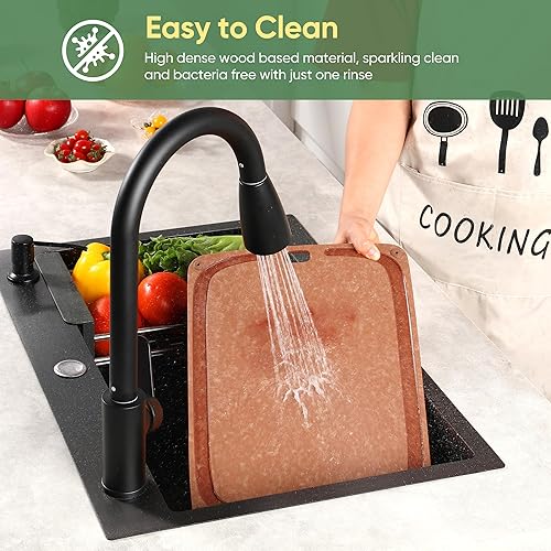 Miniatura 6 de Tabla de cortar de fibra de madera para cocina, tabla de cortar de fibra de madera de alta calidad con ranura para jugo y pies antideslizantes, apta