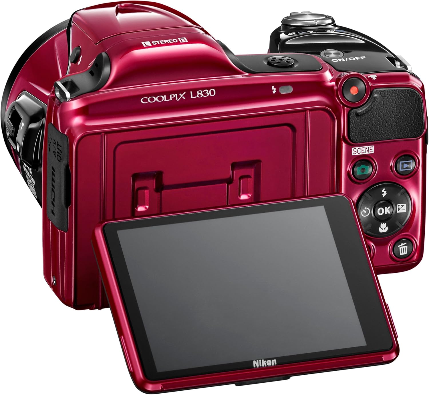 Nikon Coolpix L830 Fotocamera Digitale, CMOS, 1/2.3, Megapixel Reali 16.79, Megapixel Effettivi 16, Rosso [Versione EU]
