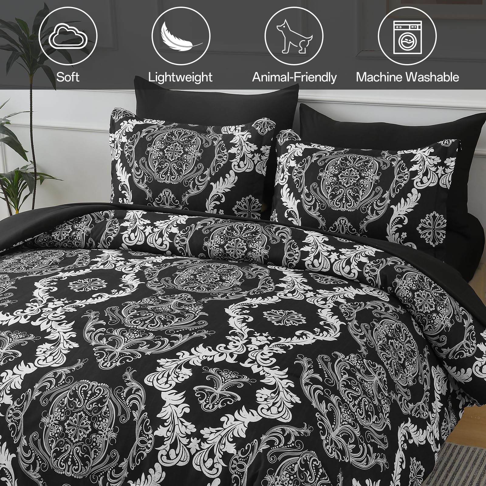 WONGS BEDDING Schwarz Weiß 7-teiliges Schmusetuch Set Damast Schmusetuch Bettwäsche-Set YS01AB091353Q7U-A
