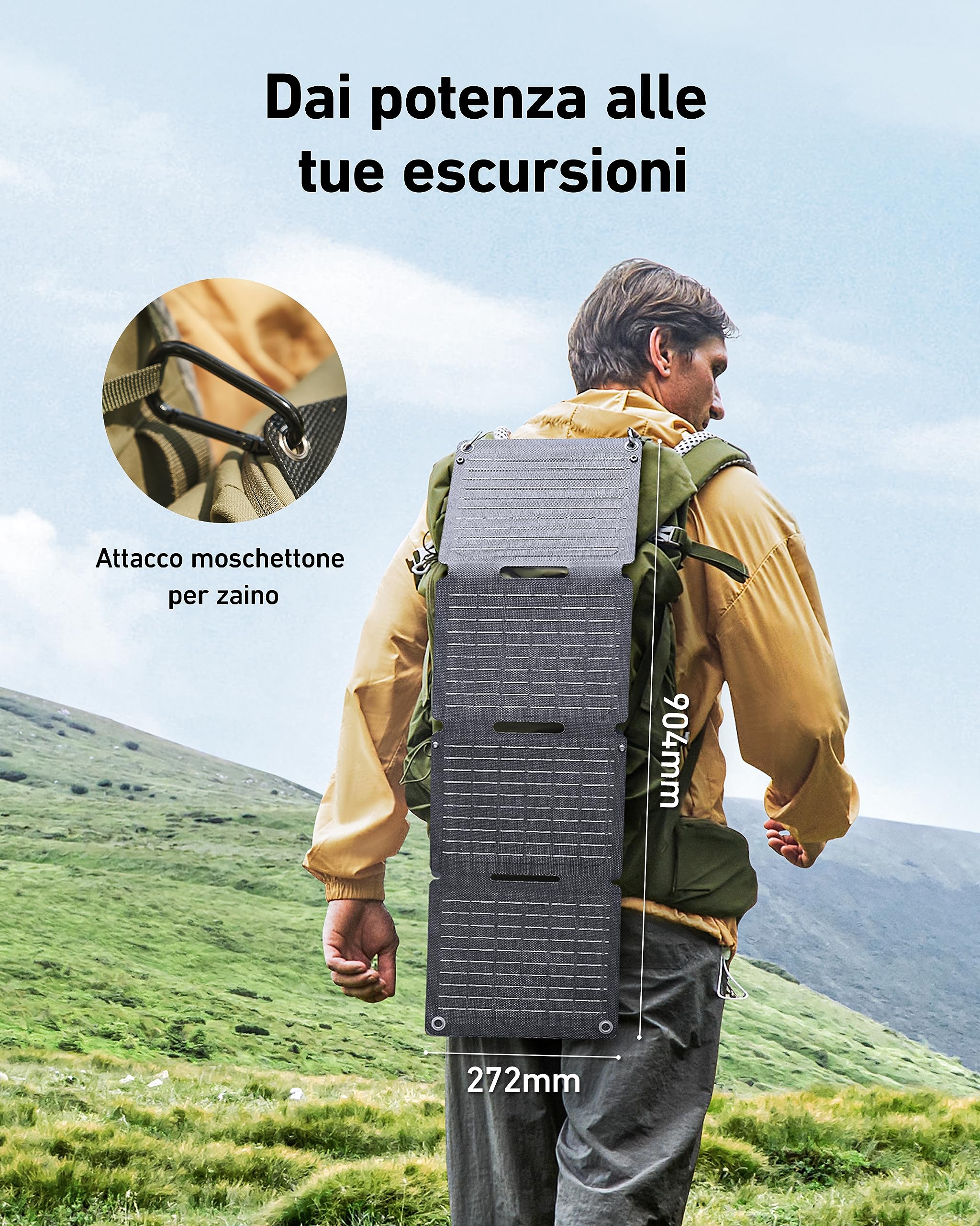 Anker Solix PS30 Pannello solare, caricatore solare portatile pieghevole 30 W, resistenza a polvere e IP65, ricarica ultrarapida, 2 dispositivi in contemporanea, per campeggio, escursioni, outdoor.