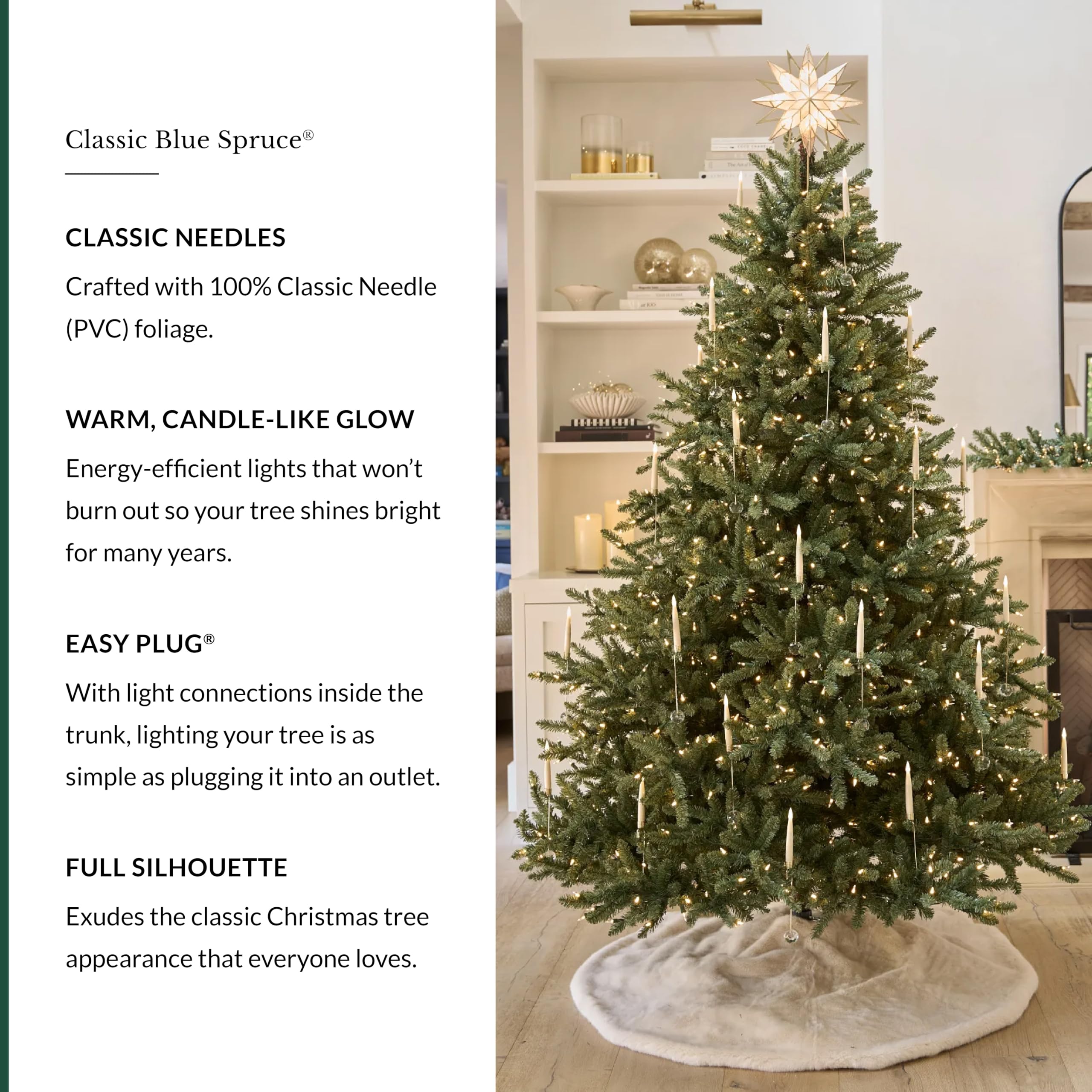 Balsam Hill 7.5ft Pre-Lit Classic Blue Spruce - Artificial Christmas Tree with 2,960+ Tips, 1,000 Clear LED Lights, Easy Plug Technology & Premium Stand for Indoor Holiday Decorating