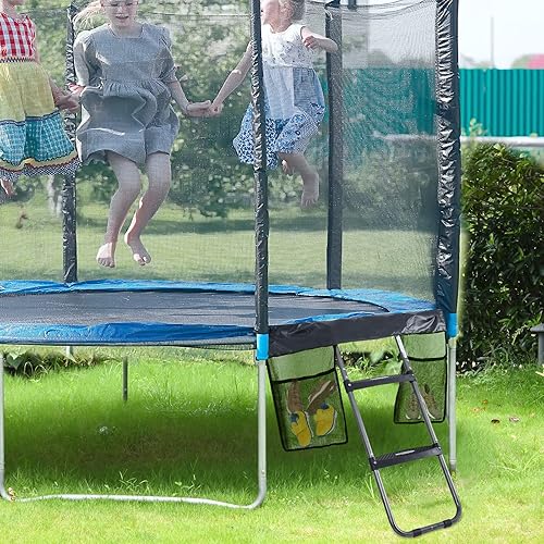 Miniatura 7 de HBTower Escalera para cama elástica, 2 escalones con escalones anchos, bolsa de almacenamiento para cama elástica, gancho universal, capacidad de