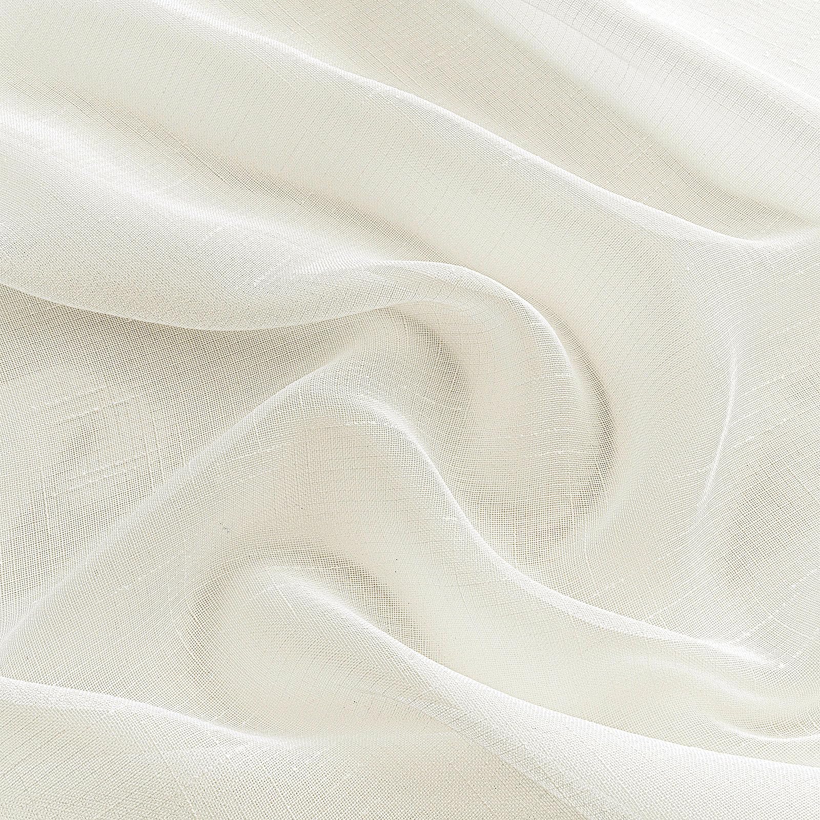 EMEMA Voile zasłony przezroczyste lniane zasłony lniane zasłony z oczkami zasłony do salonu zestaw 2 zasłon okiennych 140 x 225 cm (szer. x wys.) kość słoniowa