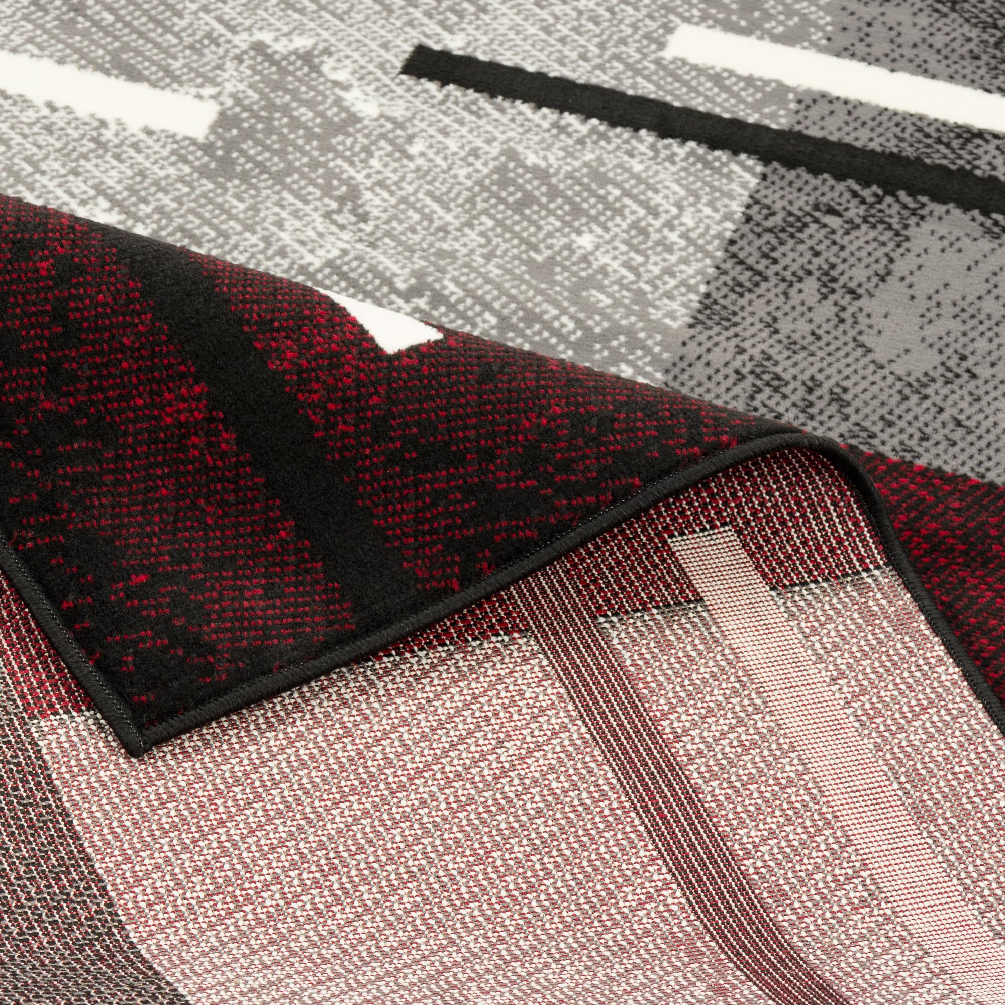 Pergamon Trendline - Tapis Moderne - Motif de Carreaux Noir Rouge - 5 Tailles Disponibles