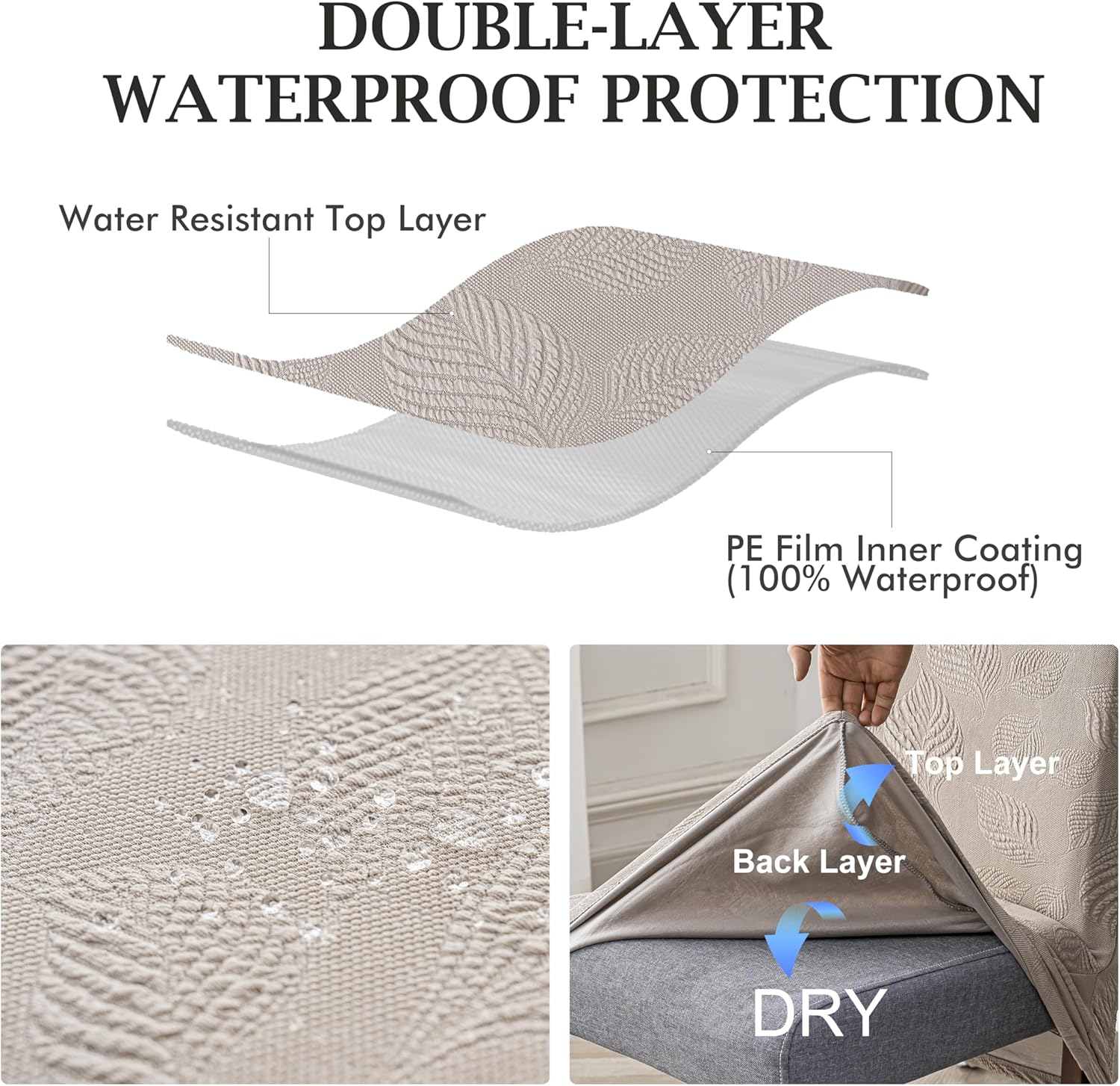 Genina Waterproof Dining Chair Covers Set of 6,Stretch Dining Room Chair Slipcovers with Leaf Jacquard,Removable Kitchen Chair Protector for Home,Restaurant,Banquet-Warm Grey