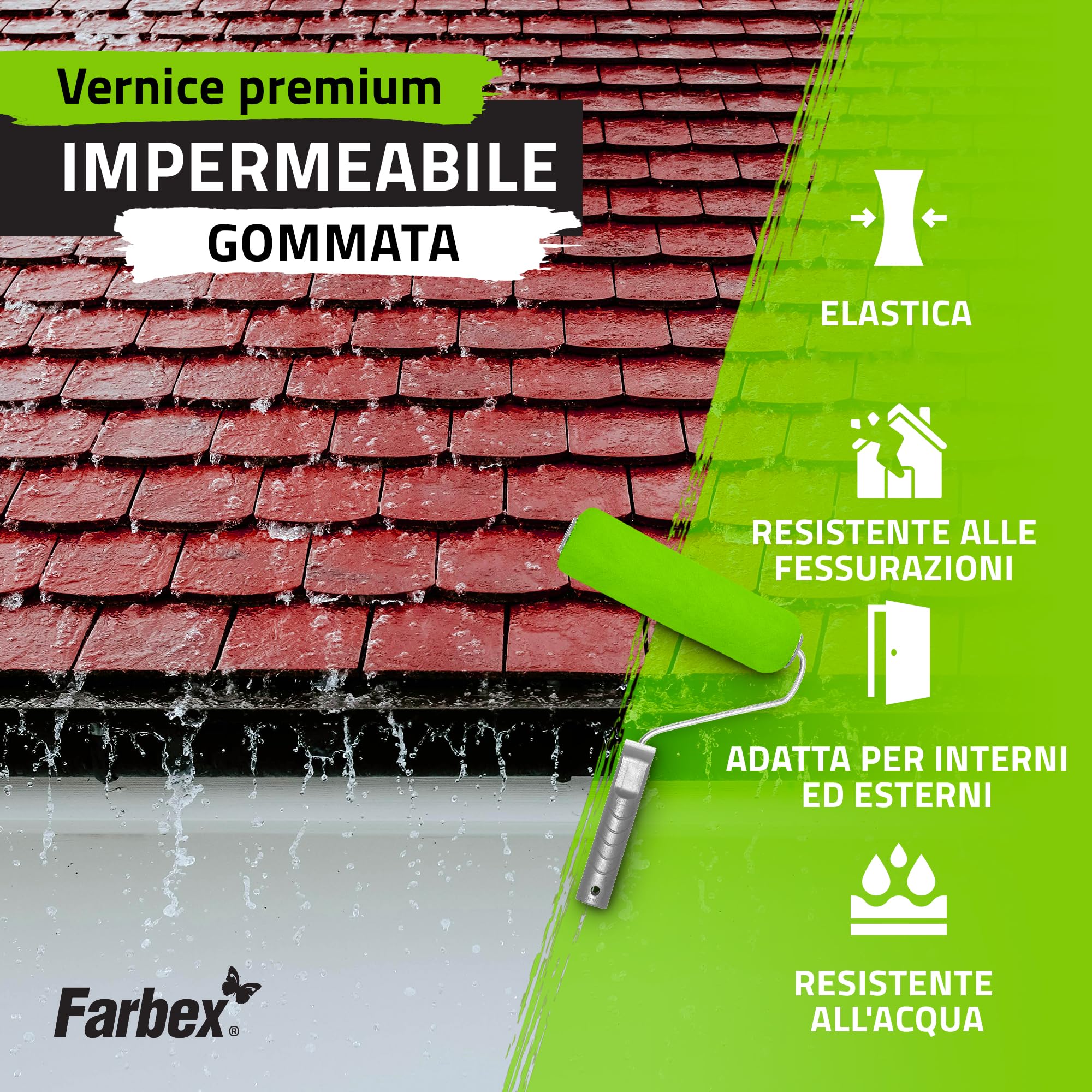 FARBEX Vernice Gommata Liquida Impermeabilizzante - Rivestimento Elastico per Interni/Esterni su Cemento, Legno, Metallo e Piastrelle, 1,2 kg Beige - Protegge da Umidità e Crepe