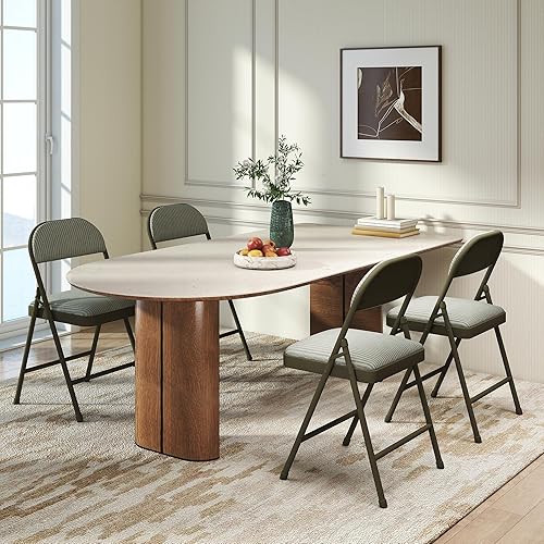 Miniatura 2 de Paquete de 4 sillas plegables acolchadas con respaldo y cojines, juego de sillas de comedor de tela con marco de acero metálico para el hogar y la