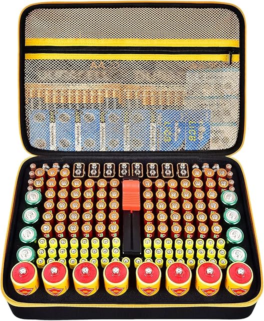 Battery Organiser Storage Case with Tester, Batteries Holder Box Carrying Container Bag, Garage Vault Organization Holds 162+ Battery Variety Pack AA AAA AAAA C D 9V 3V Lithium(No Batteries)