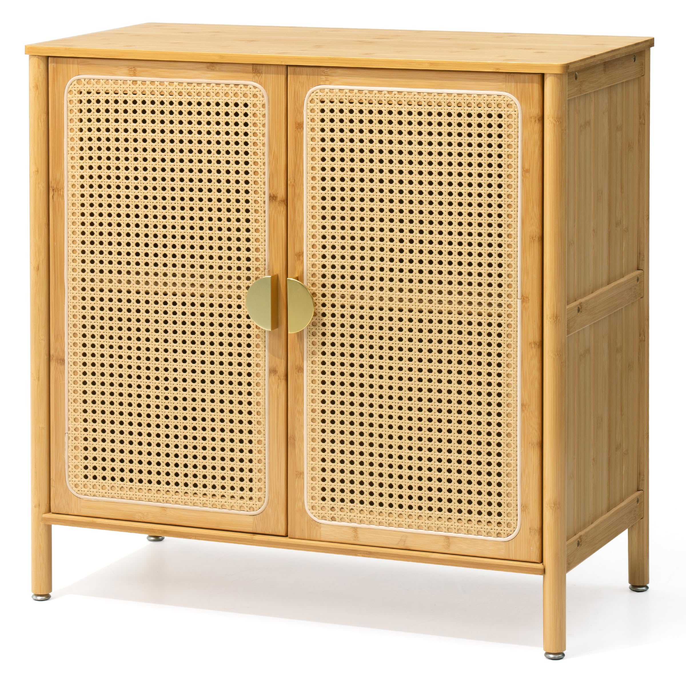 PATIOHIT Sideboard Buffet Cabinet with Storage 31.5" Bamboo Accent Cabinet with 2 PE Rattan Doors Boho Entryway Cabinet Buffet Table for Living Room Hallway Kitchen Dining Room