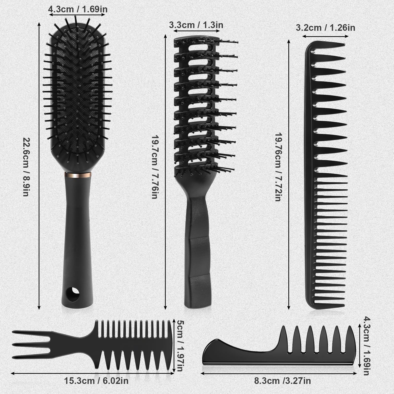 DUAIU Pettine Uomo,5Pcs Pettine Capelli Uomo,Spazzola Capelli Ricci,Spazzola Piatta,Resistente AI Calore Spazzola Ricci Styling,Pettine Denti Larghi per L'asciugatura a Soffio,Taglio,Slick Back