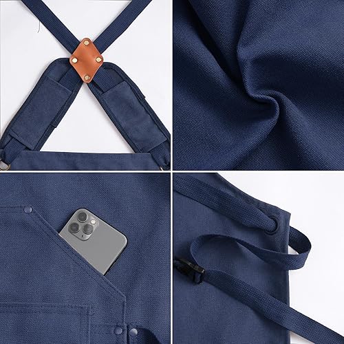 Miniatura 2 de Tosewever Delantales de trabajo para hombres con bolsillos grandes, parte trasera cruzada de lona, delantales de herramientas ajustables resistentes