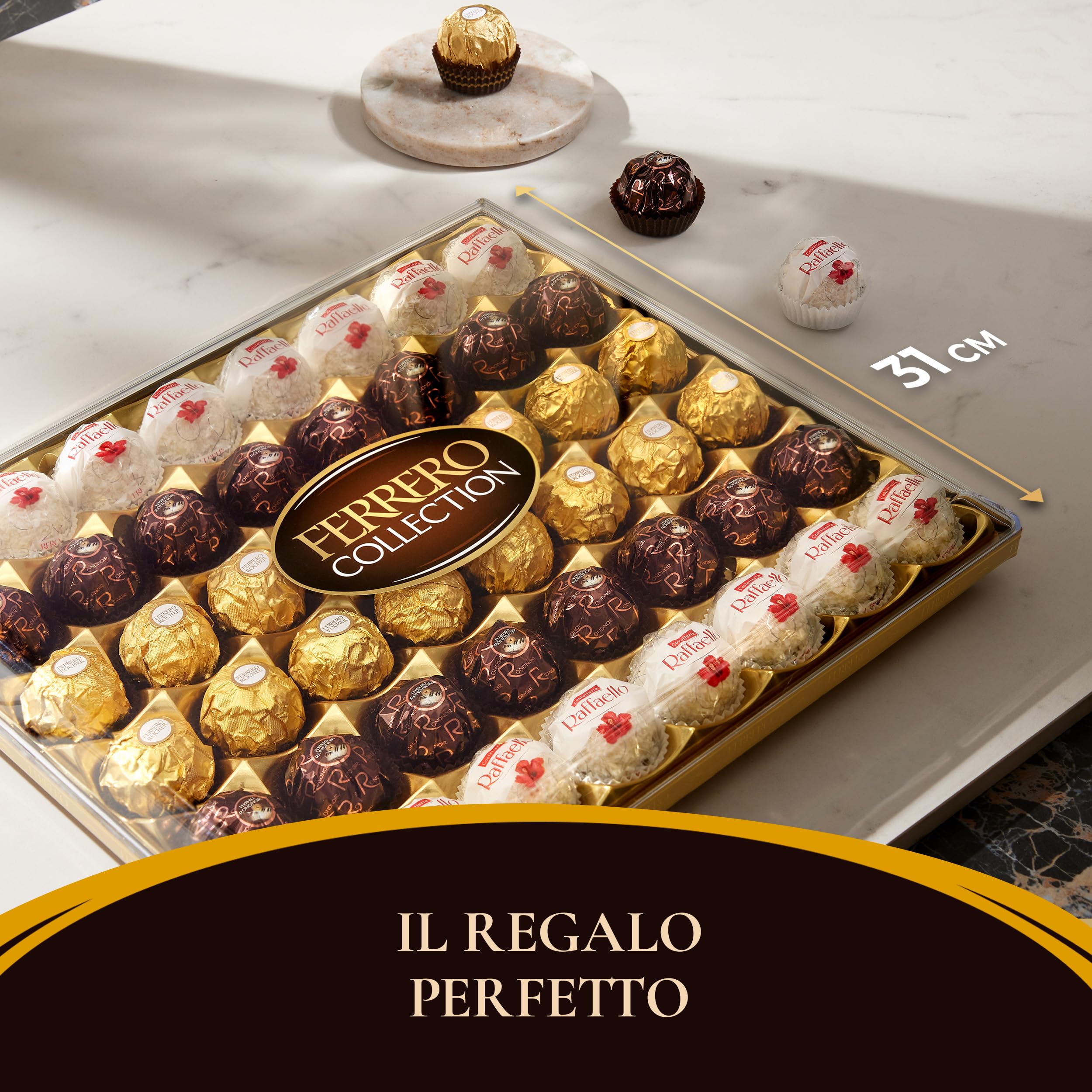 Ferrero Collection - 48 Specialità Assortite al Cioccolato, Racchiuse in una Elegante Scatola Natalizia, Idea Regalo Natale, Compleanno e Anniversario, Confezione da 518 gr
