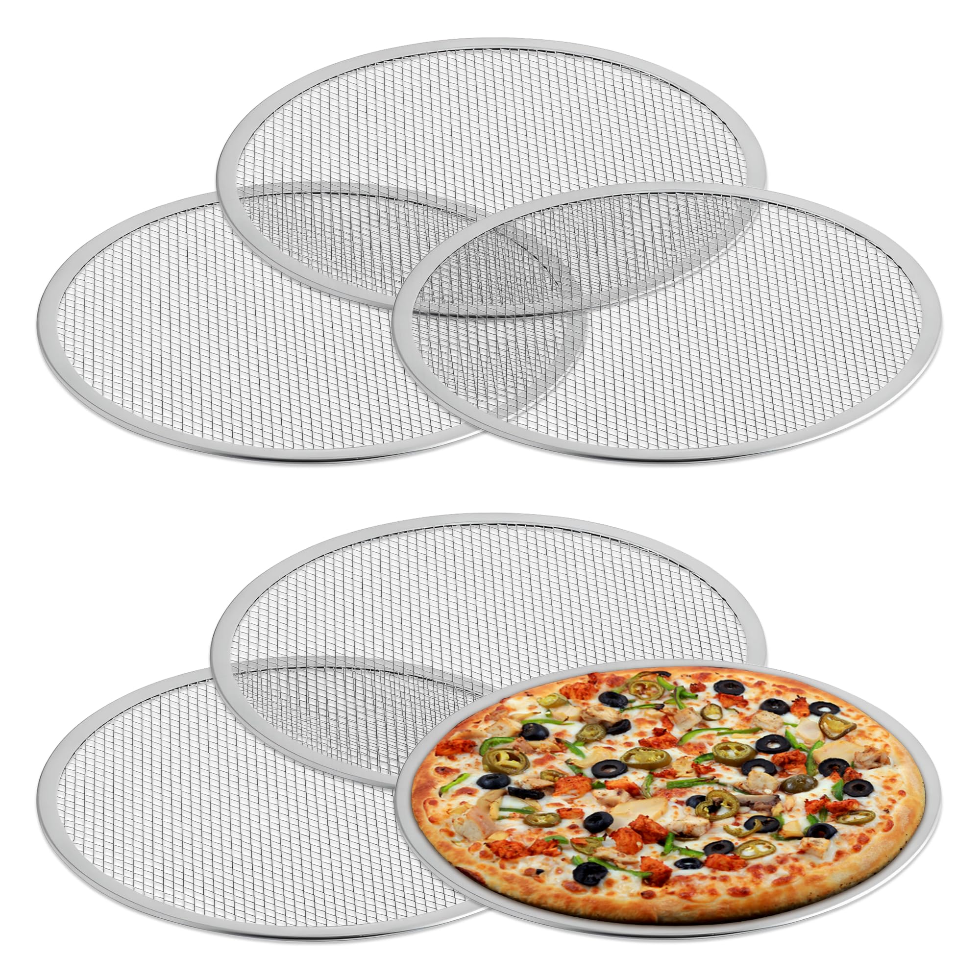 OCS Parts 6-Pack 12-Inch Aluminum Pizza Screen | Commercial Grade Pizza Tray Screen for Home Cooking, Pizzerias and Restaurants