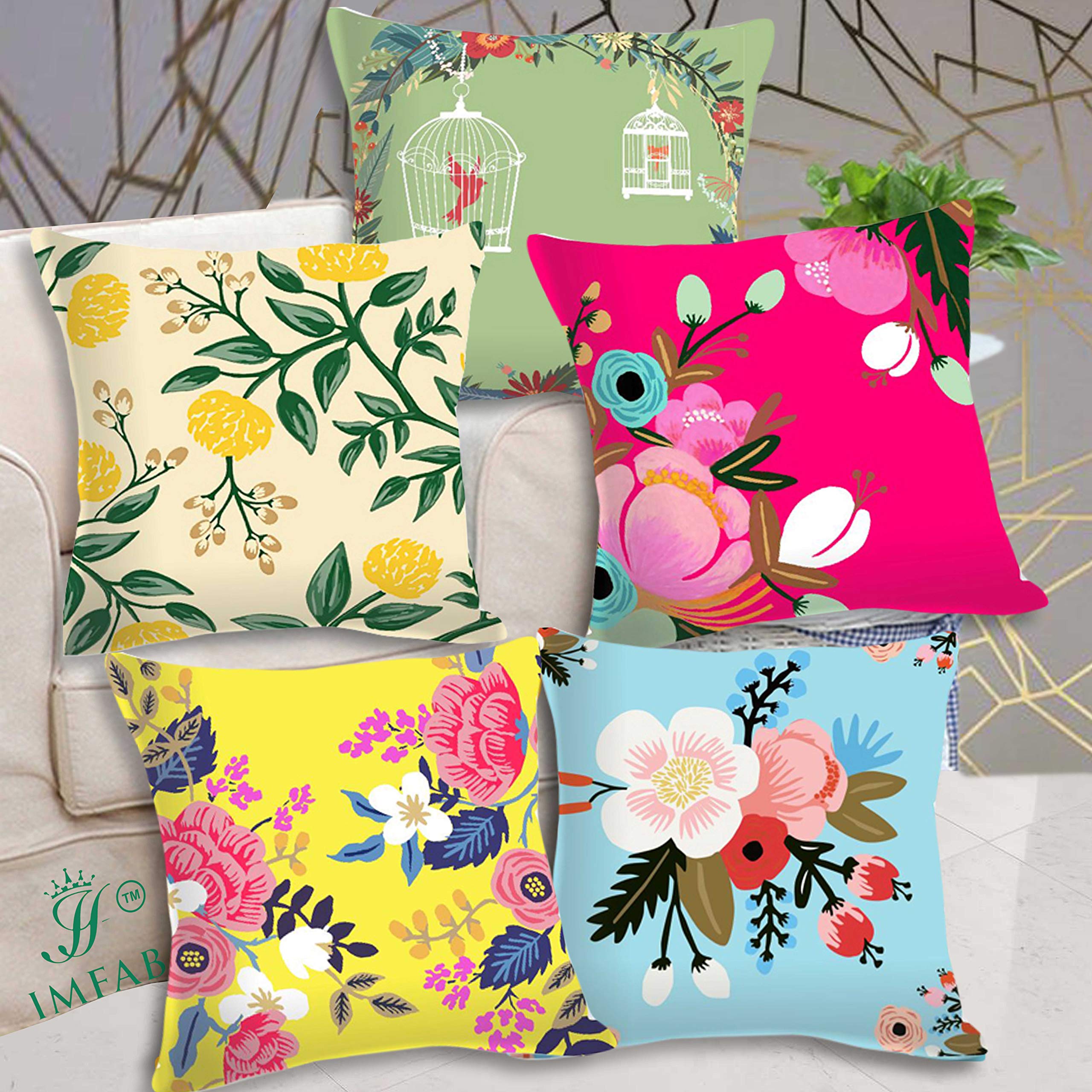 IM FAB Floral Multicolour Digital Printed Decorative Canvas Cotton Cushion Covers Set of 5 pcs (16X16 inches or 40X40 cms) (B08QFHJD5G) Amazon Price History, Amazon Price Tracker