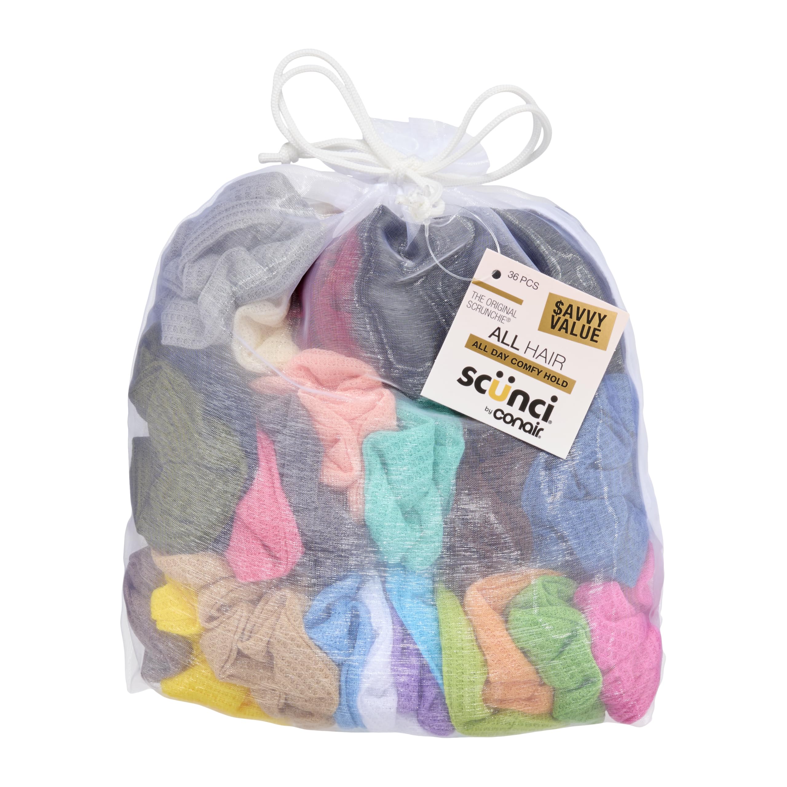 Scünci Hair Scrunchies, Waffle Knit Cotton, No-Damage, 36 Count