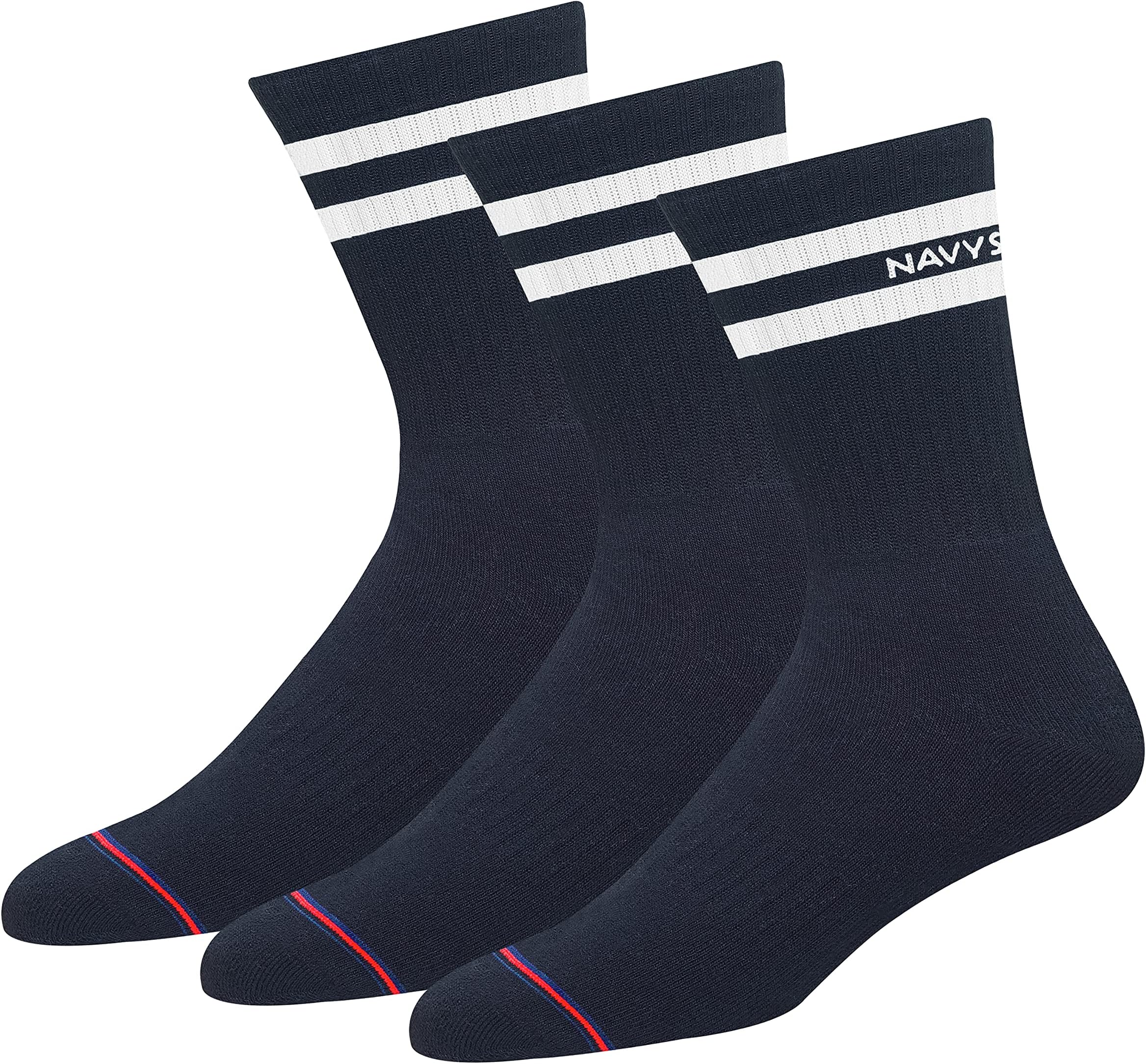 NAVYSPORTMen's Socks Multi-Purpose Sports Crew Length Advance Series Extra Durable Cushioned Socks, Pack of 3