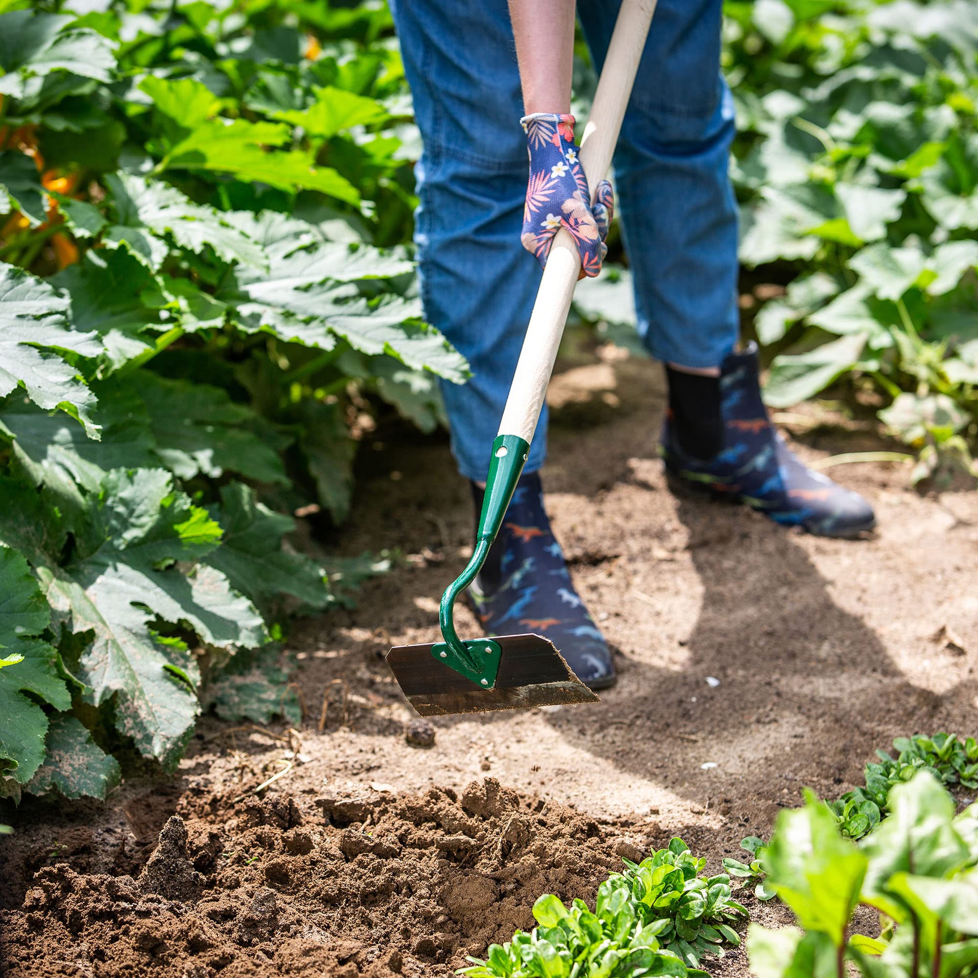 KADAX hak, tuinhak, dubbele hak voor tuin, losmaken en wieden van de grond, tuingereedschap van metaal, onkruidhak voor het verwijderen van onkruid (groot, 3 tanden - hart, met houten steel