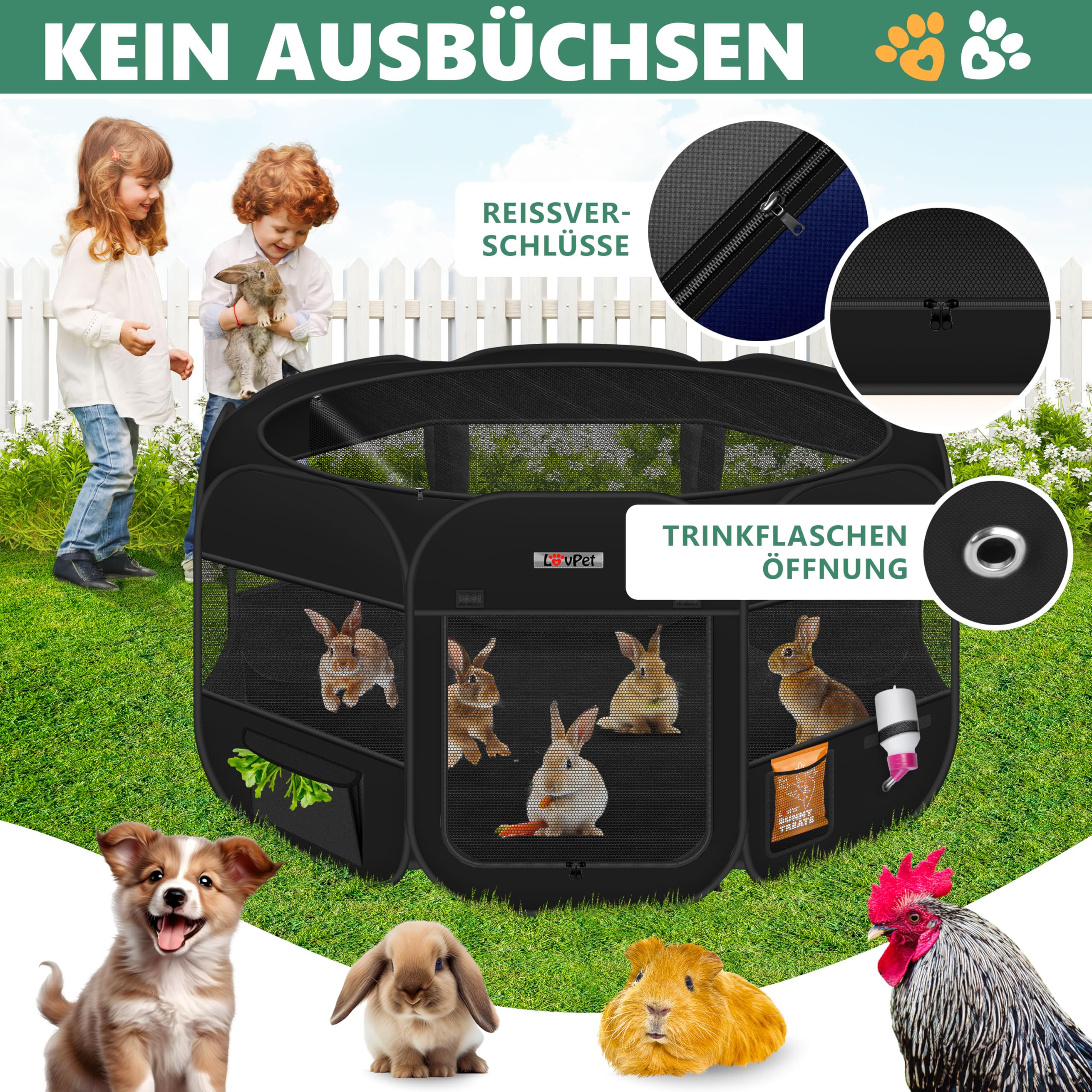 Lovpet® Recinto per Cuccioli e Piccoli Animali - Pieghevole per Cani, Gatti - Box Pop-up in Tessuto Oxford Con Ciotola - Recinzione per Animali