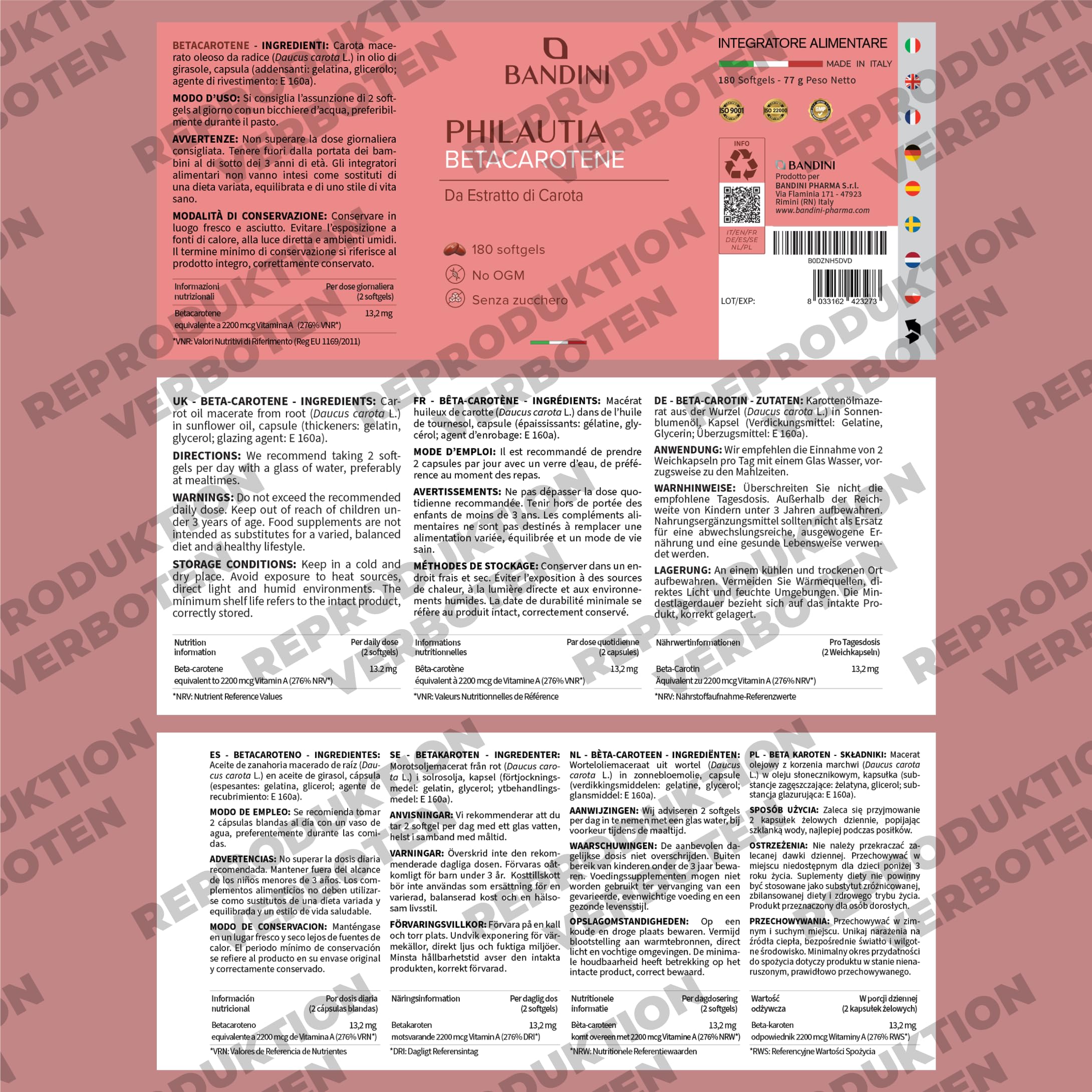 Bandini® Beta Carotin 180 Softgels | Beta-Carotin Bräunungskapseln | aus natürlichem Karottenextrakt | Vitamin A Hochdosiert für einen strahlenden Teint | Sehkraft, Haut & Immunsystem | 90 Tage