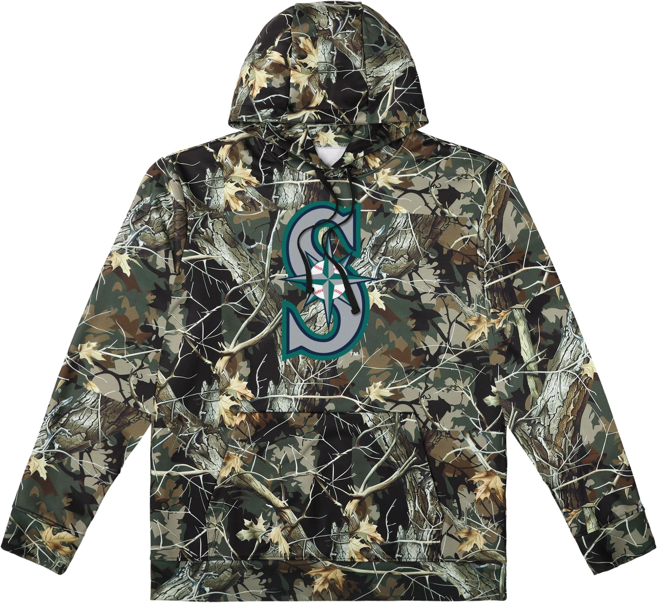 MLB Men's Official Hunter Camo Primary Logo Performance Pullover Hoodie Sweatshirt