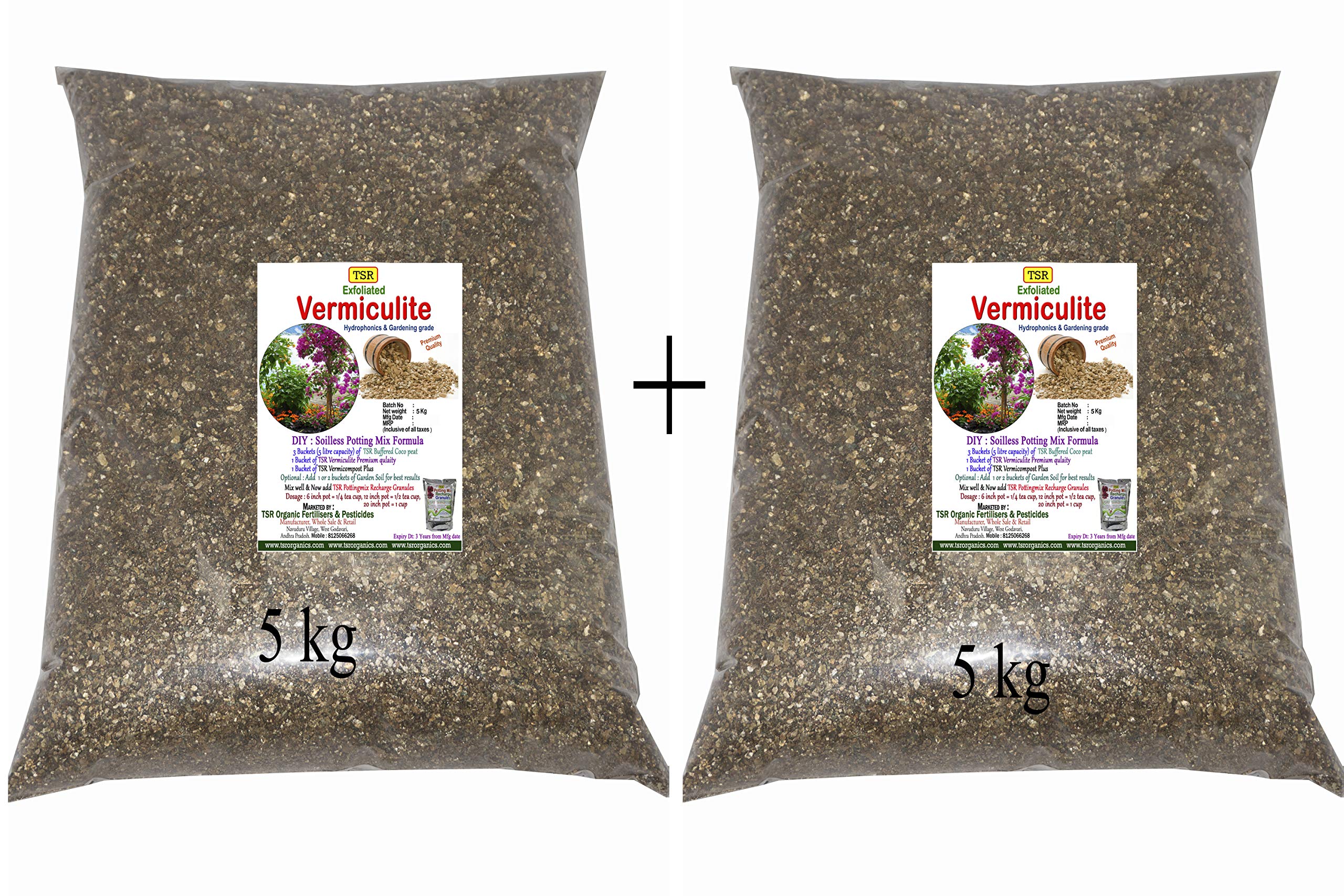 TSR Organic Fertilisers & Pesticides Horticulture Exfoliated Vermiculite 10kg for Garden (5 + 5Kg) (Brown)