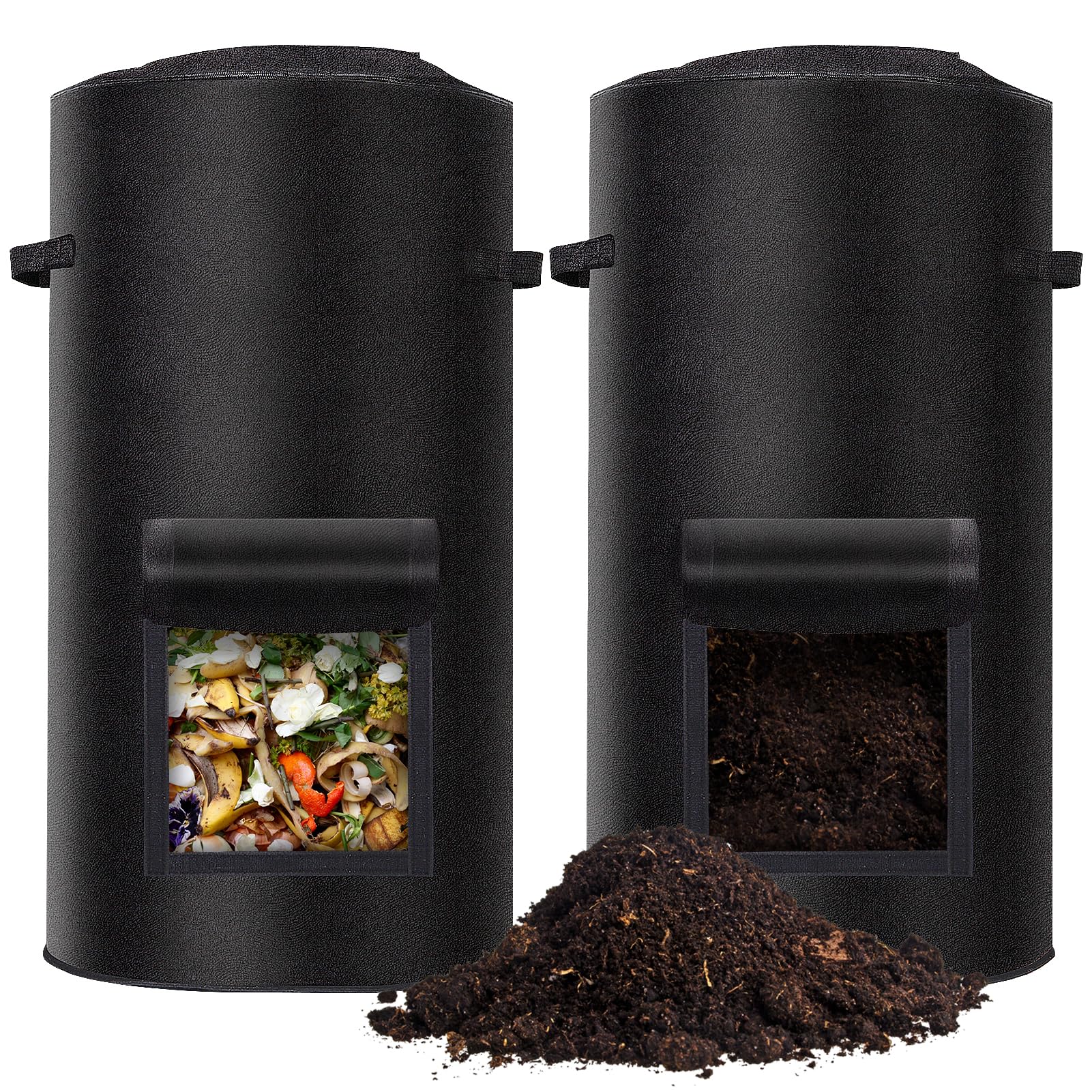 Photo 1 of 2 Pack Compost Bins Outdoor, 34 Gallon Reusable Home Compost Bucket with Observation Windows for Outside Garden, Backyard, Heavy Duty Nonwoven Fabric Yard Waste Bag