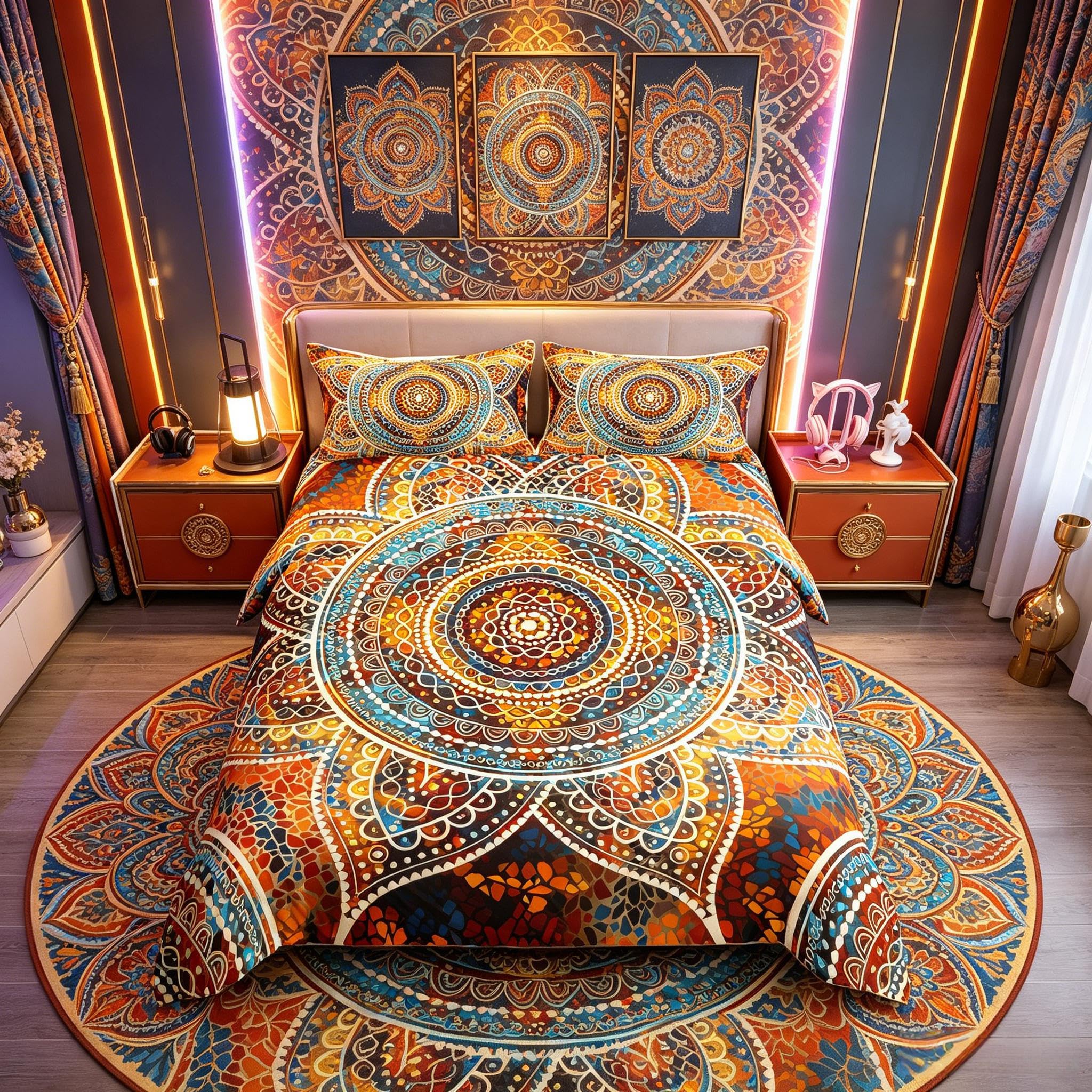 Homemissing Hippie Mandala Duvet Cover Boho Mandala Paisley Bedding Set Bohemian Exotic Floral Comforter Cover for Boys Girls Teens Flowers Bedding & Linen Single
