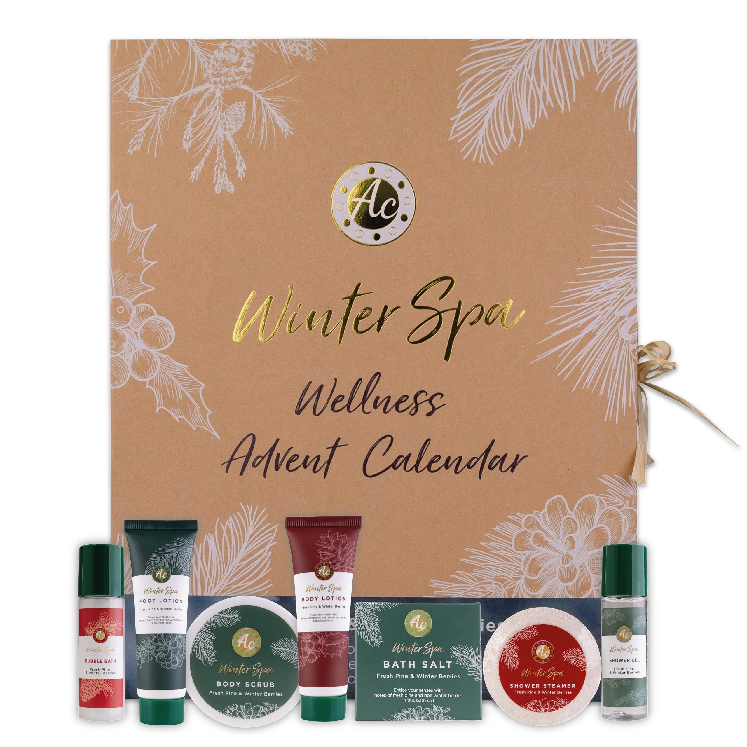 Accentra Beauty 2025 Advent Calendar with 24 Wellness & Body Care Products - Spa Care Advent Calendar Women with Body Lotion, Bath Salt, Soap, Shower Bomb Candle Holder and Much More - Christmas
