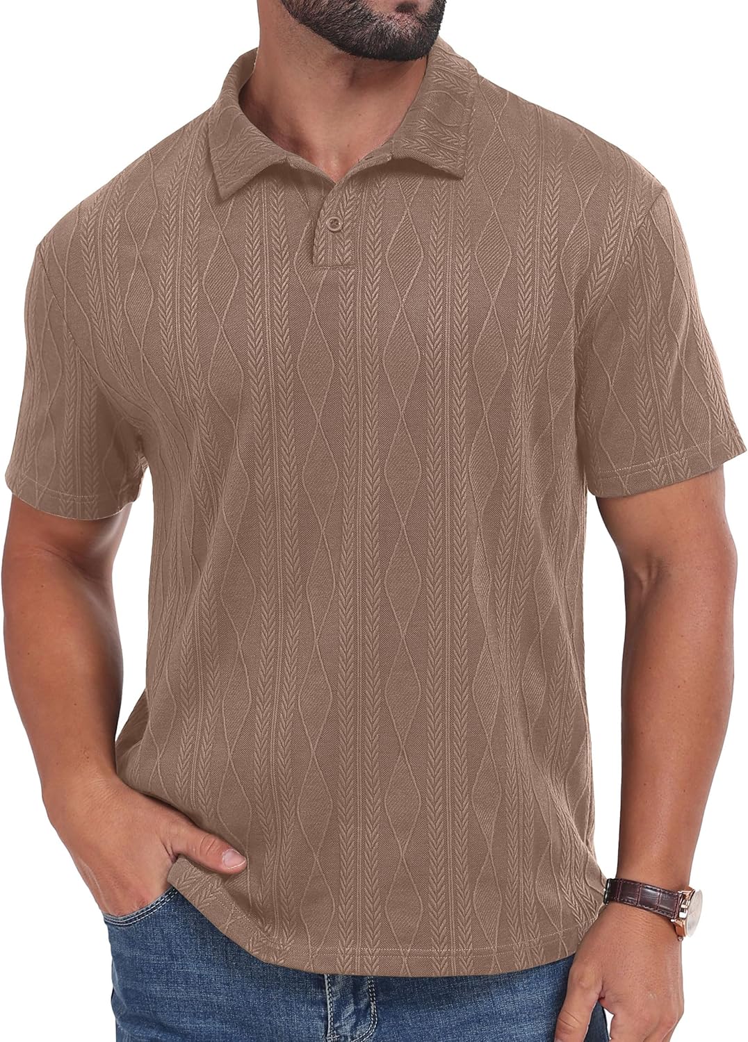 Sailwind Men's Short Sleeve Texture Polo Shirts Casual Summer Classic Collared Golf Shirt - Image 3