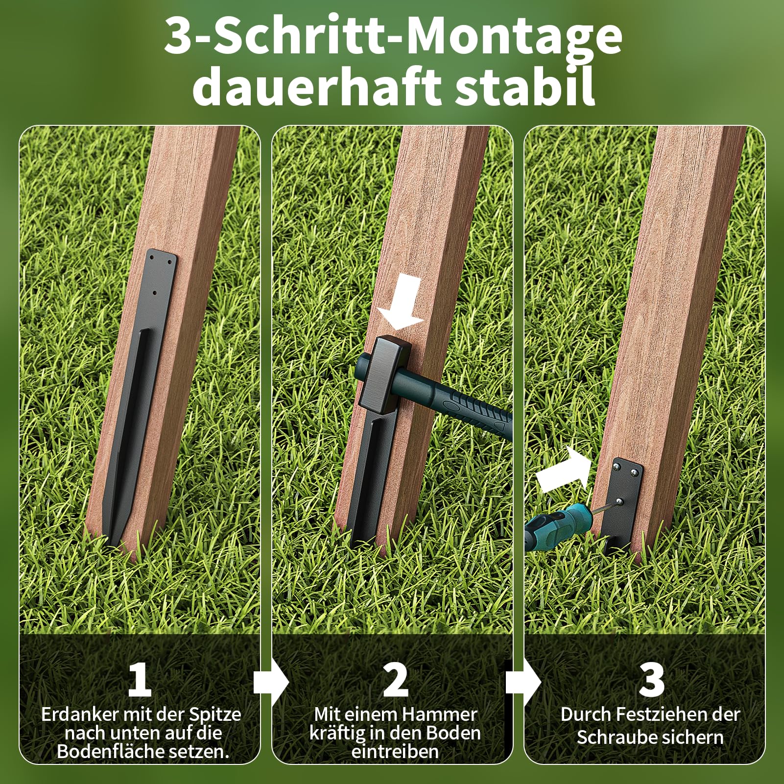 KHAMAL Einschlaghülse Bodenhülse 4er-Pack – Stabil Einschlagbodenhülse Schaukeln, Gartenzäune & Markisen auf jedem Untergrund (41x4 cm)