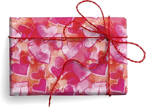 Miniatura 2 de arkamii Juego de 4 hojas de papel de regalo de alta calidad, tamaño 39 x 27 pulgadas, corazón rojo (18-8854)